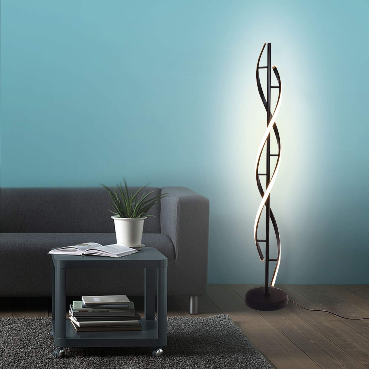 Modern Floor lamp 53 in,LCiWZ 35W Night Light Dimming Standing Lamp,Corner Spiral Floor Lamp with Remote Control,Eye-Caring Reading Light Very Suitable Black.