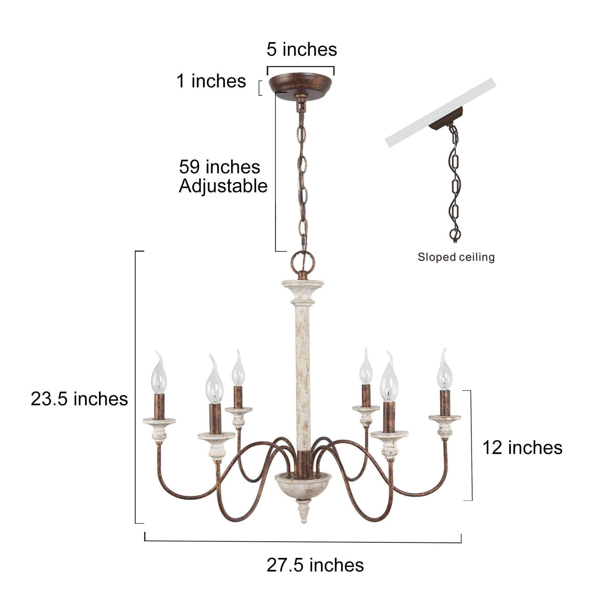 Farmhouse Chandelier, 6-Light Wood French Country Chandelier, Rustic Wooden Chandeliers Light Fixture for Dining Room, Living Room, Bedrooms, Foyer, Stairway, Distressed Wood and Rust Colored