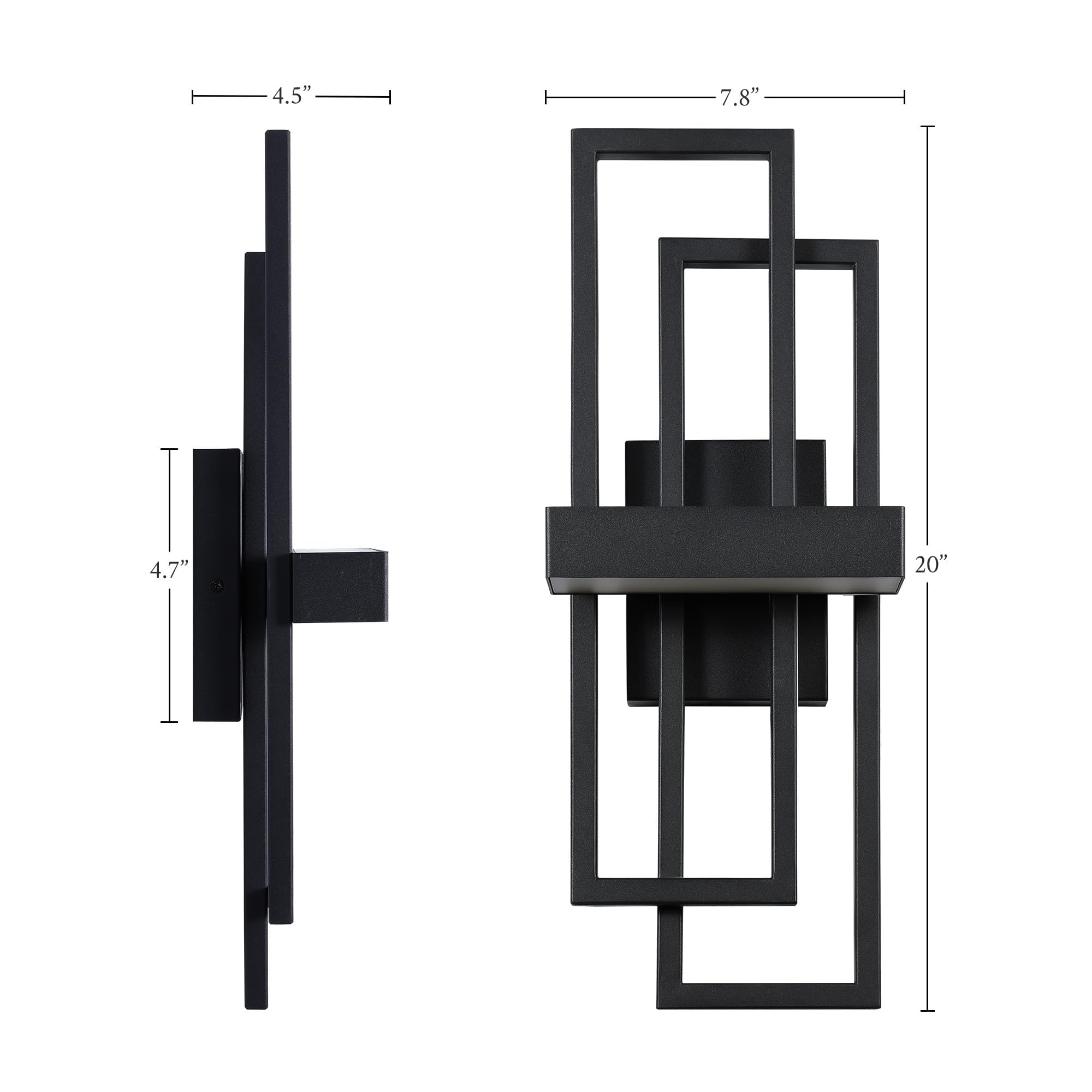 Black LED Wall Sconce, 20" Modern Exterior Light Fixture Outdoor Wall Light, 1000LM Dual Rectangle Wall Sconces Indoor Wall Mount Light Wall Lamps for Bedroom