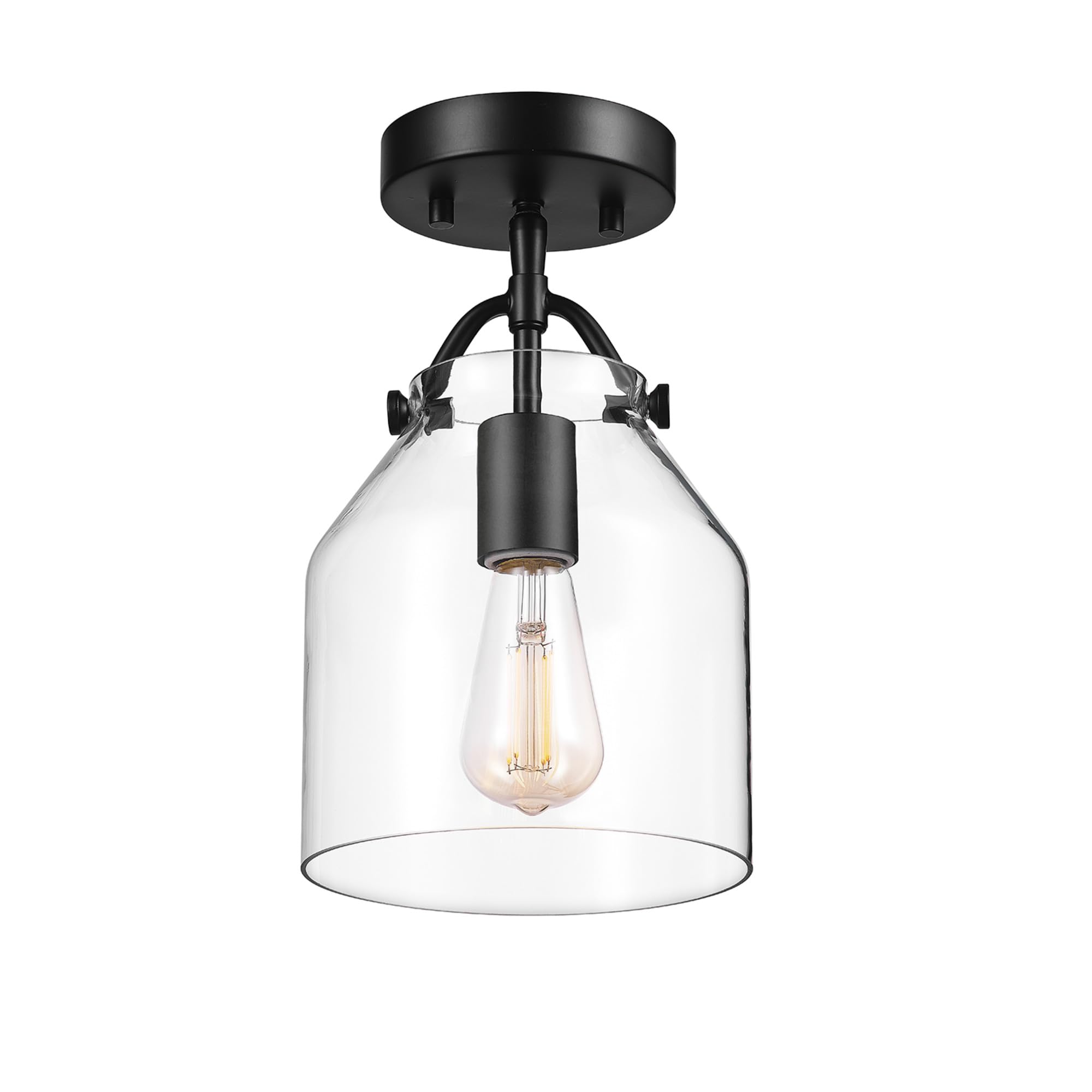 1-Light Semi-Flush Mount Ceiling Lighting, Matte Brass, Clear Glass Shade, Bulb Not Included