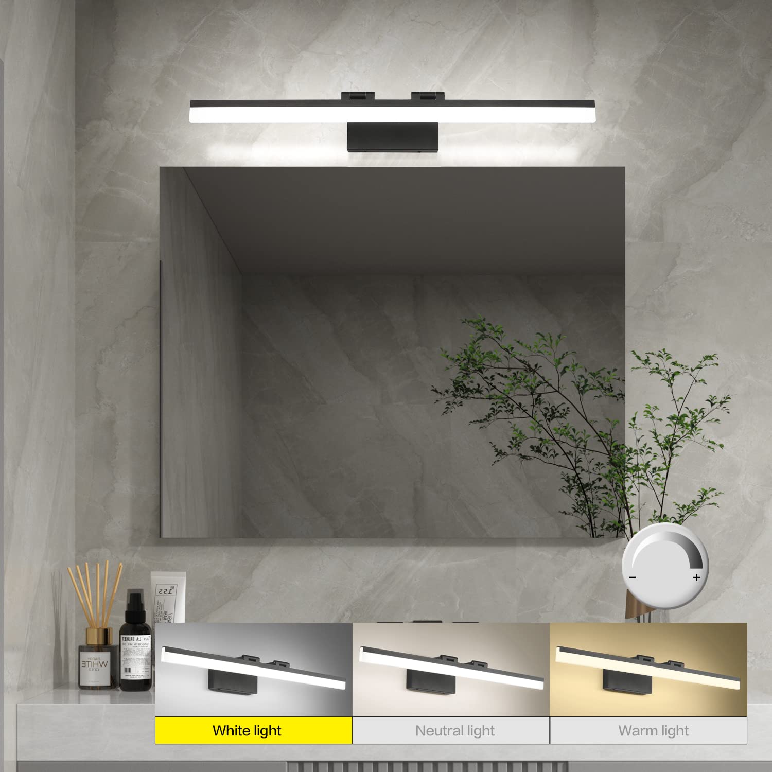 Dimmable Black Vanity Light Bar Lighting Fixtures Modern Bathroom Light Fixtures 6000K Rotatable White Aluminum LED Light