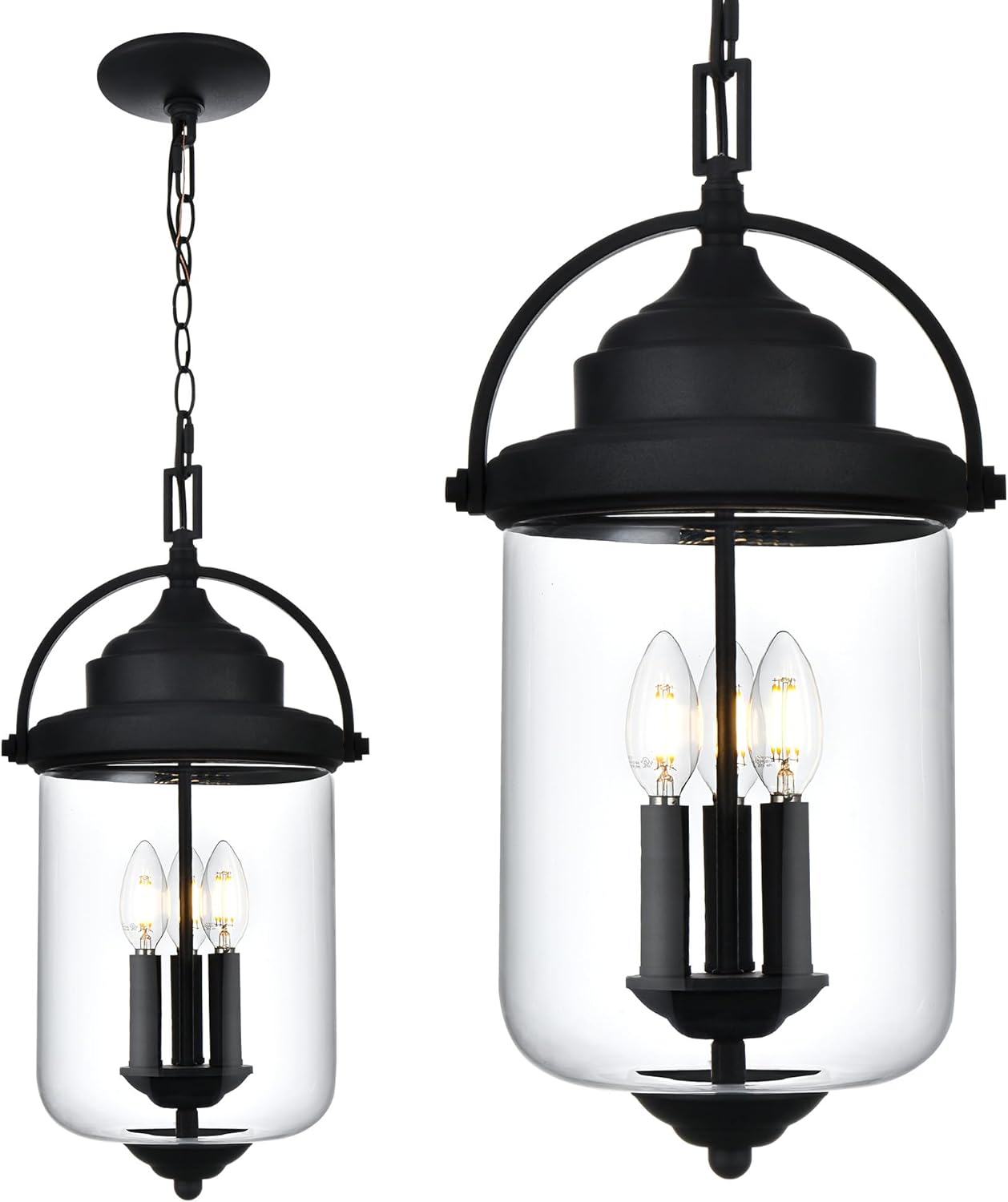 Outdoor Pendant Lights for Porch, 3-Light Outdoor Chandelier Exterior Hanging Lantern in Brushed Nickel Finish with Clear Glass, Front Door Hallway Porch Lighting