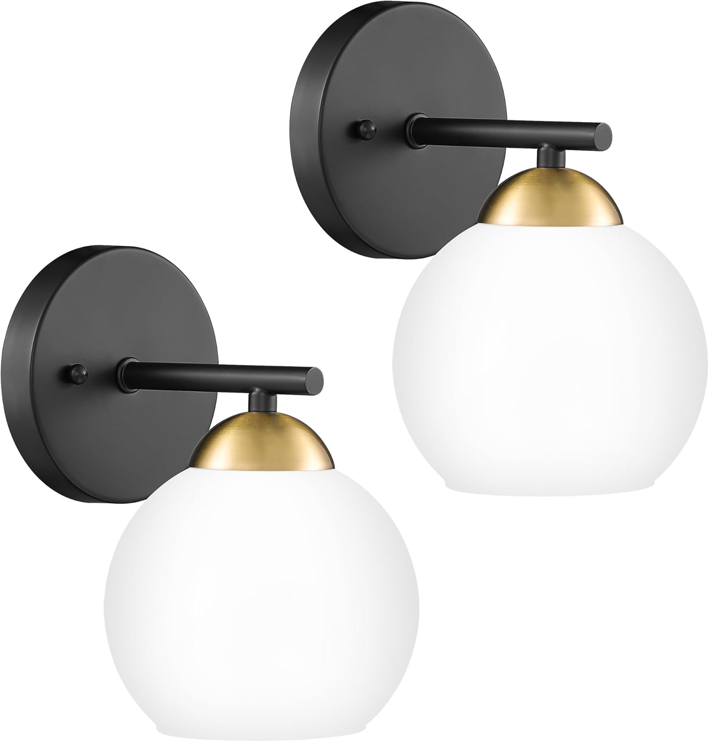 Black Vanity Lights for Mirror, Modern Farmhouse 2-Light Bathroom Light Fixtures Globe Bathroom Vanity Light with Milk Glass Shade, VL114-BK-ML-2