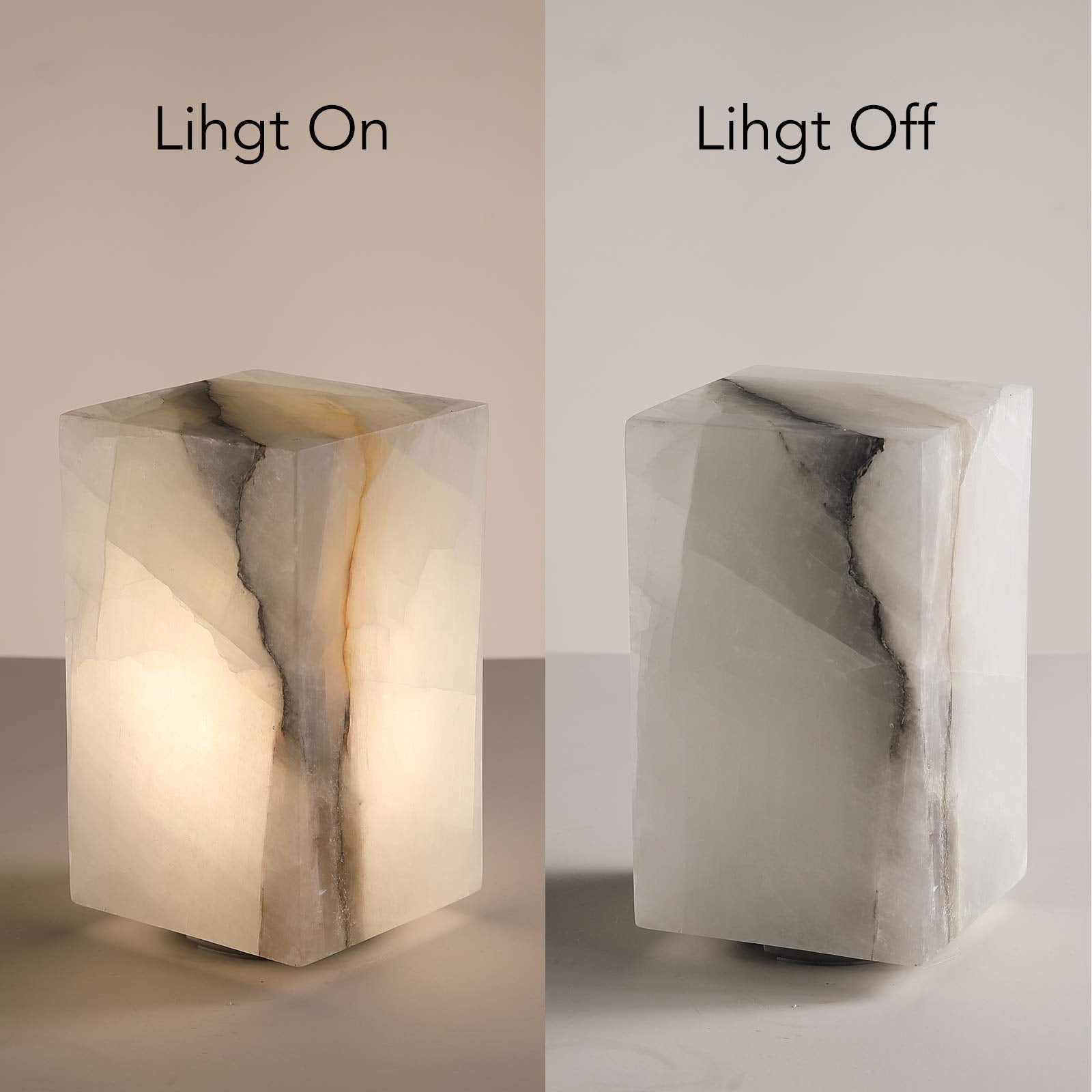 Natural Solid Stone Table Lamp with One-of-a-Kind Crystal Texture, Small Accent Lamp with 3 Colors Dimmable LED, Unique Lamp for Bedroom Living Room, Cuboid White