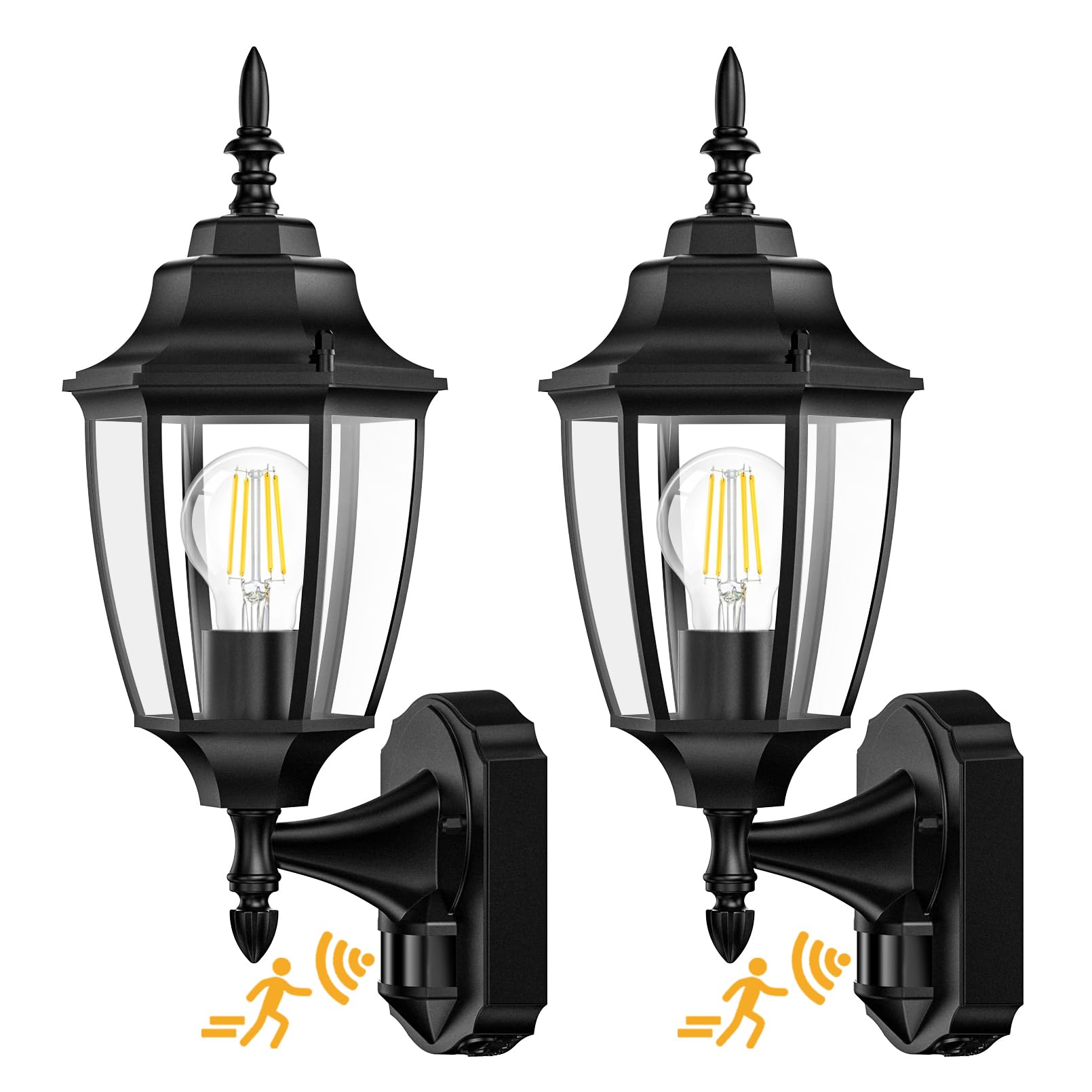 Outdoor Wall Sconce, 2 Pack Dusk to Dawn Motion Sensor Light Fixtures, Exterior Aluminum Waterproof Porch Lights for Patio Front Door Garage