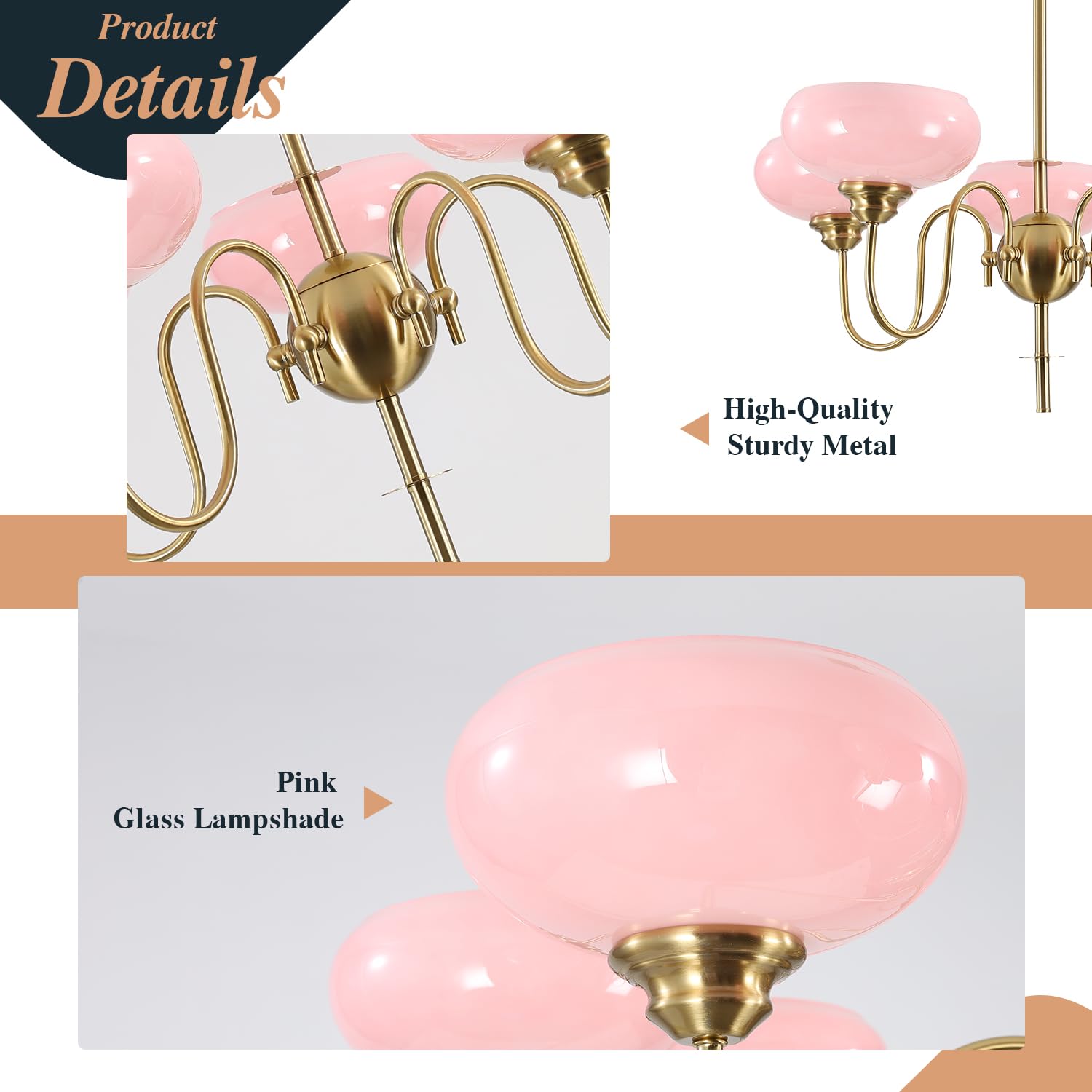 Gold Vintage Chandelier Modern 5-Light Globe Chandelier with Smooth Lampshade Sputnik Pendant Light Dining Room Chandelier for Living Room Bedroom