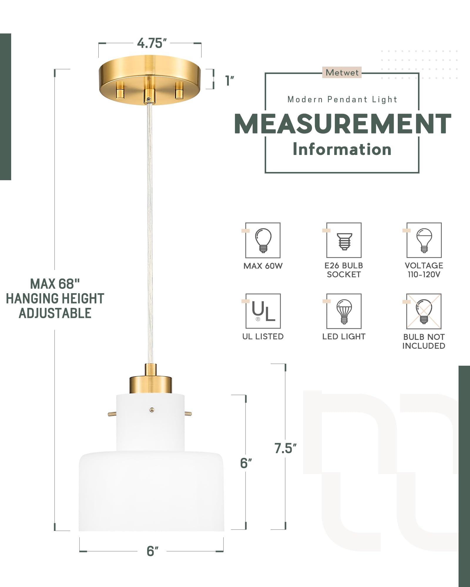 2 Pack Pendant Lights Kitchen Island, 6" Brushed Gold Pendant Light Fixtures Over Island with Clear Glass Shade, Modern Brass Kitchen Island Lighting for Dining Room Entryway, PL124-BG-2PK