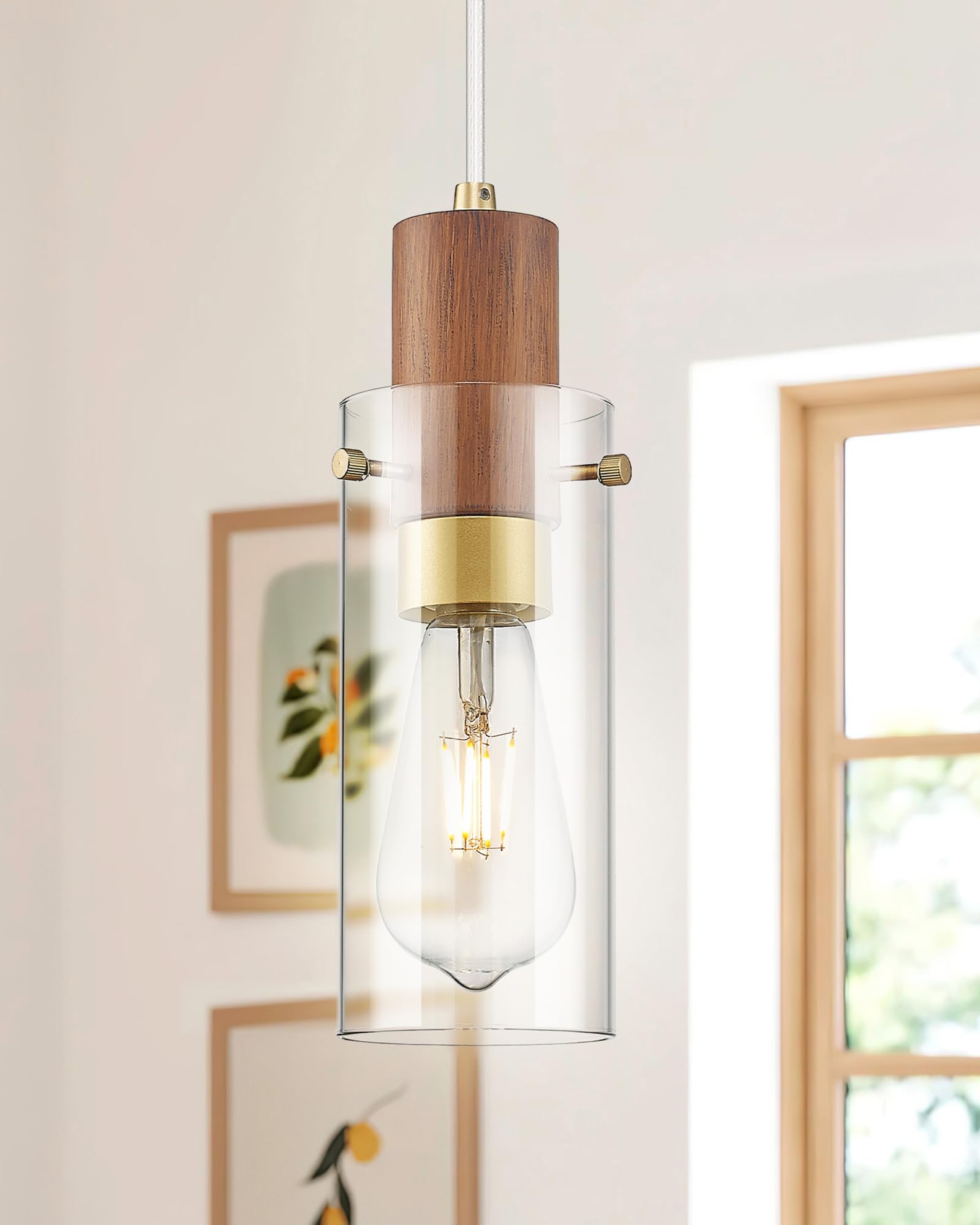 Emak Gold Pendant Light Fixtures, 3-Light Pendant Lights with Clear Glass Shade, Modern Farmhouse Hanging Lights for Kitchen Island, Dining Room, Bathroom, Bedroom, PL120-GD-CL