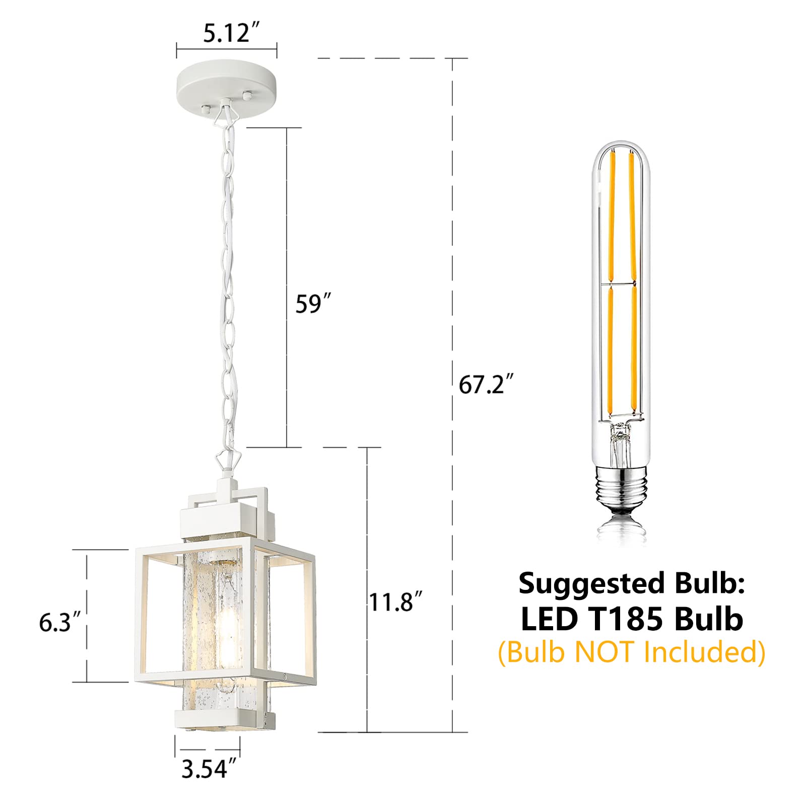 Outdoor Indoor Pendant Light Exterior Hanging Lantern, 11.4" Modern Outside Ceiling Chandelier for Front Porch Entrance Foyer Entryway, Aluminum, Crack Glass, G6001/1H-SBK