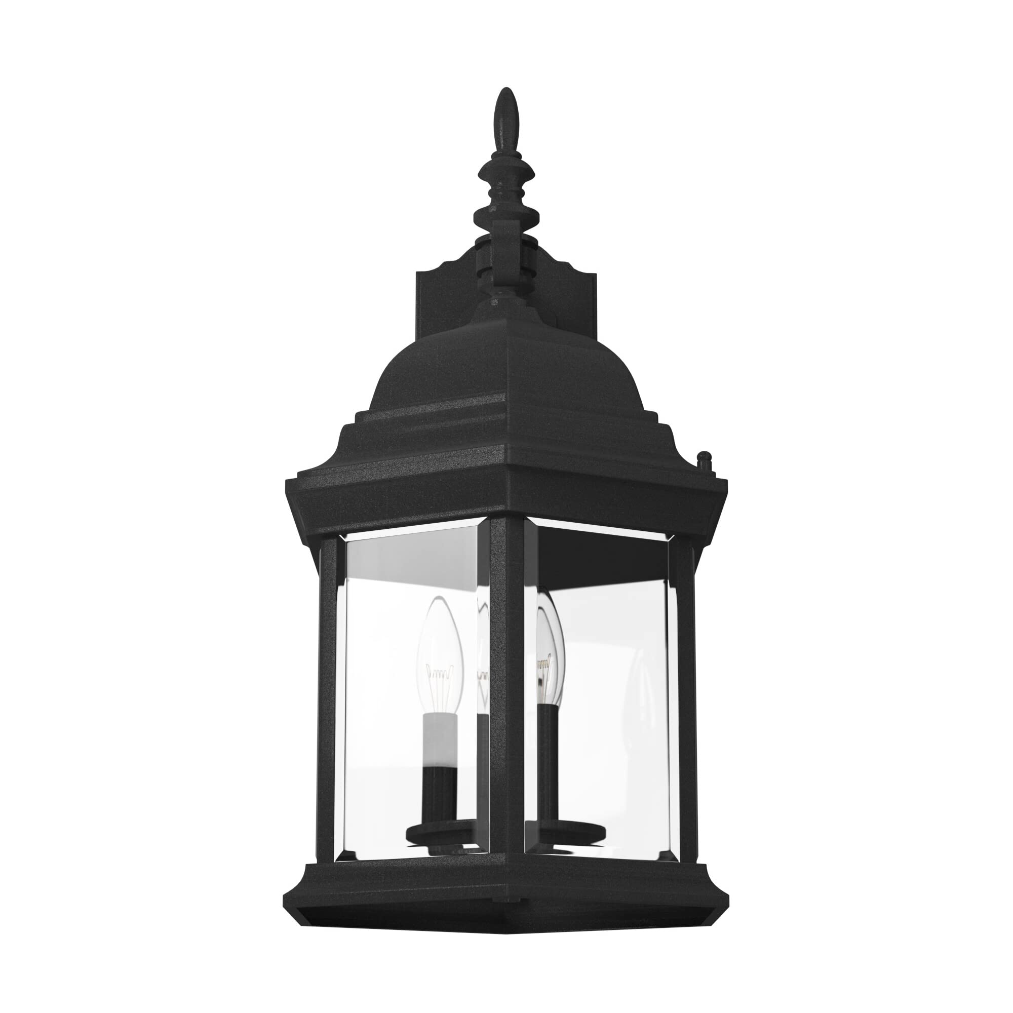 Outdoor Light Fixture, 14 Inch Exterior Wall Mount Lantern Sconce, Clear Glass Porch Lights for Front Door, Patio, and House Garage, Black, 2961-BK