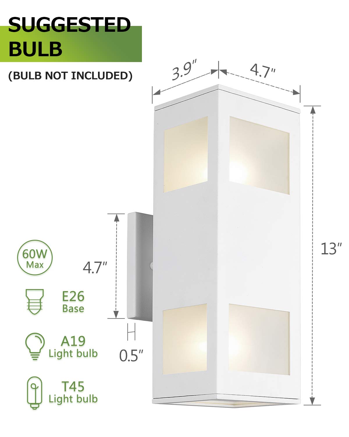 harriet Outdoor Wall Lights, Modern Outdoor Wall Sconces Aluminum Waterproof, 13" Rectangular Porch Light Up and Down Lighting for Outdoor Wall Mount, Black