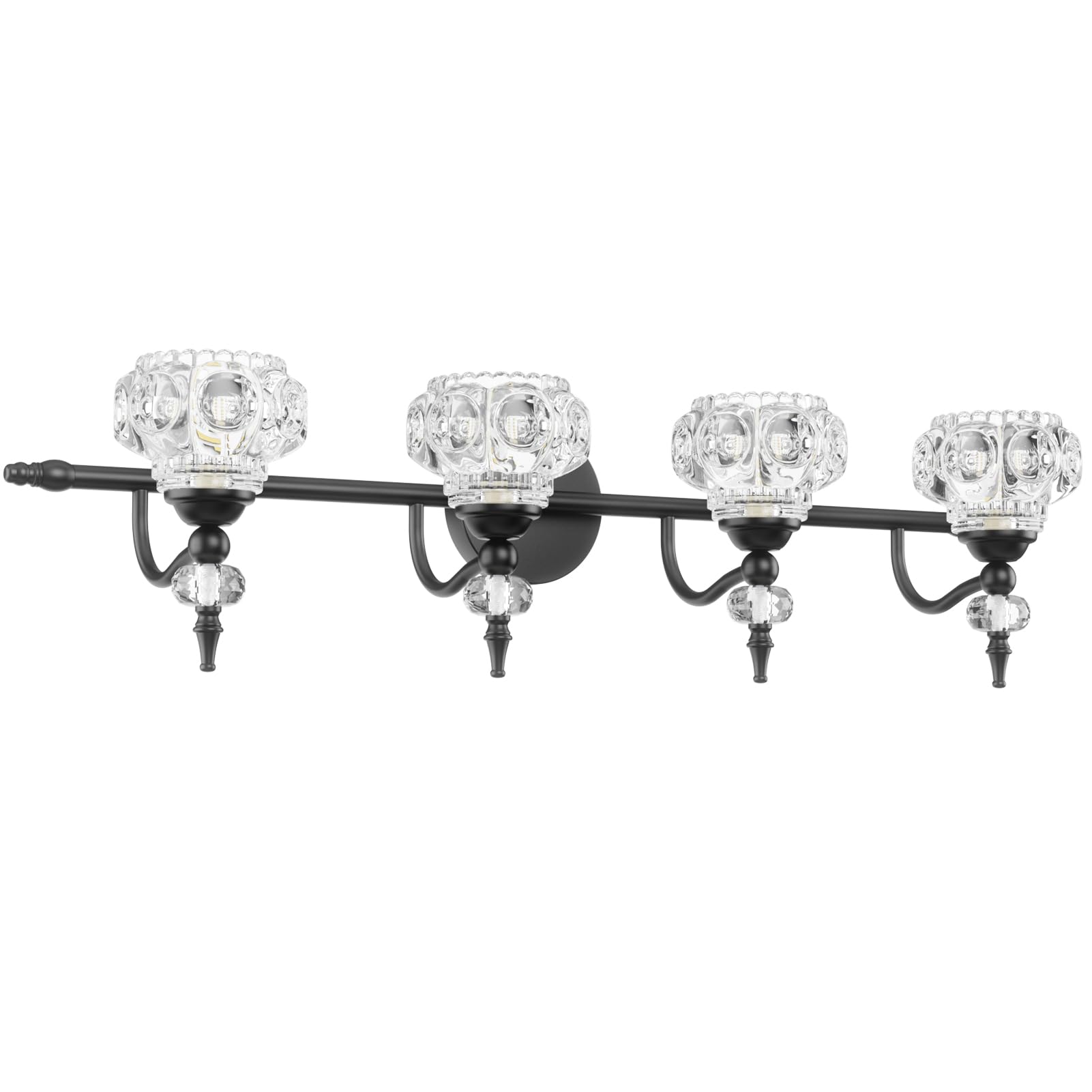 Black Industrial Crystal Bathroom Vanity Light Fixtures Over Mirror Glass Crystal 4 Lights Vintage Vanity Lights Farmhouse Bath Lighting(Exclude Bulb)