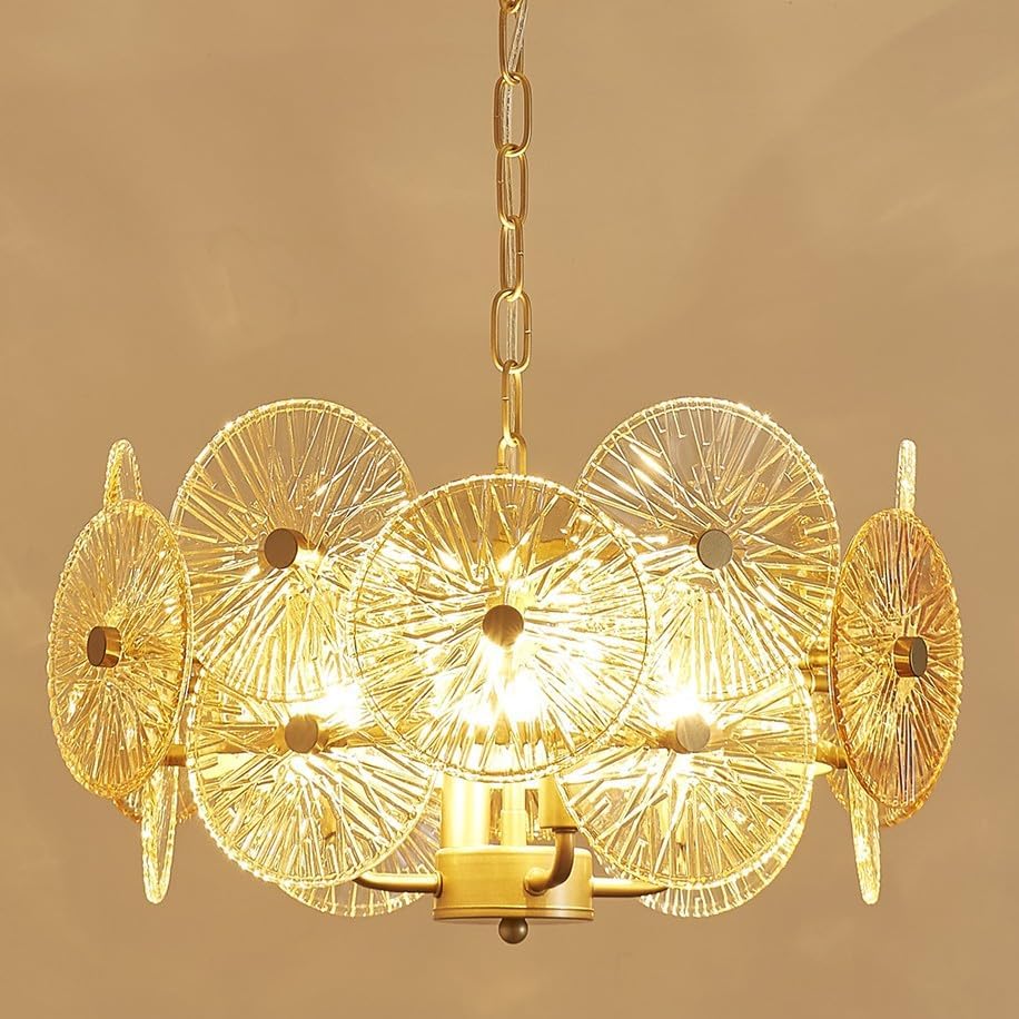 4 Lights Modern Style Crystal Champagne Round Glass Pendant Chandelier for Dining Room Bathroom Bedroom Living Room