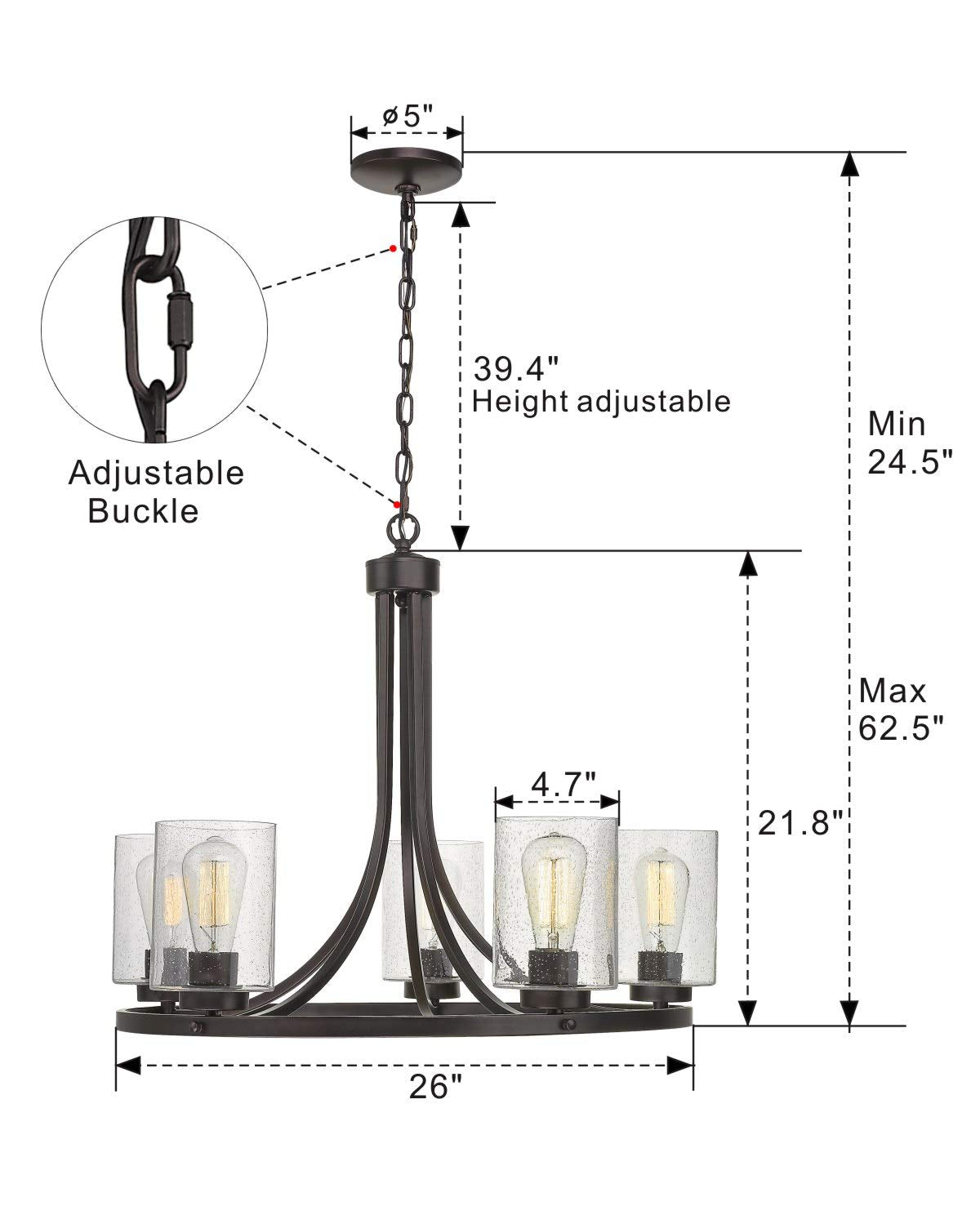 Beionxii 5-Light Kitchen Island Light, 42" Farmhouse Linear Lighting Chandelier for Dining Room Pool Table Pendant Light, Oil Rubbed Bronze with Clear Seeded Glass