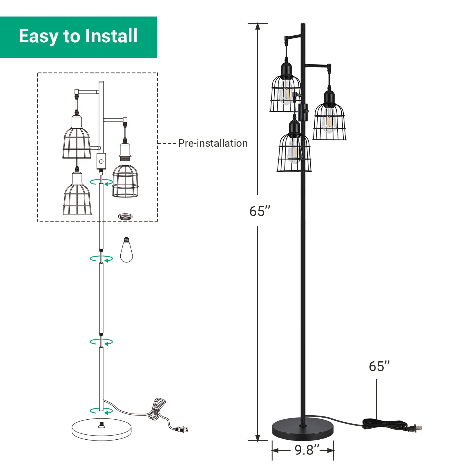 67.5in Mid Century Modern Globe Floor Lamp, Upgraded Dimmable Gold Standing Lamps for Living Room, Frosted Glass Shade, LED Tall Pole Lamp for Bedroom-Brass Plating