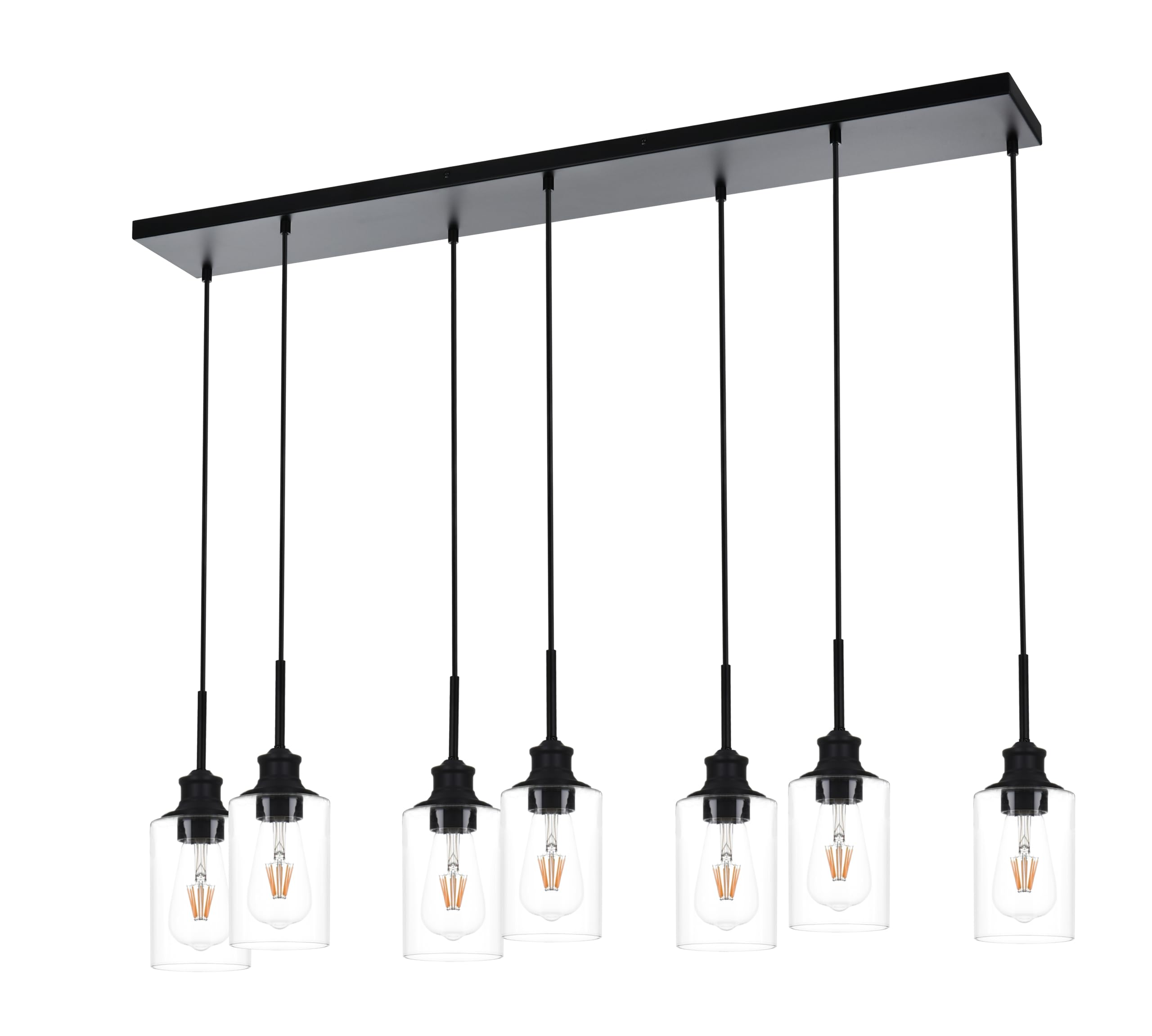 3-Light Kitchen Island Pendant Light Fixtures Hanging Black Farmhouse Pendant Lighting Cluster with Clear Glass Shade, Modern Industrial Linear Chandeliers Light for Dining Room Foyer Hallway