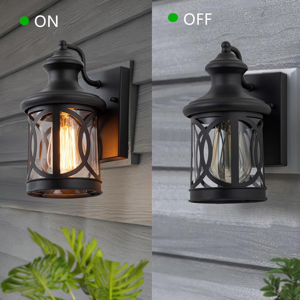 2-Pack Outdoor Wall Lights, Porch Lights, Waterproof Outdoor Wall Sconce, Exterior Light Fixture Matte Black with Clear Glass Shade for Garage Patio Front Door Balcony