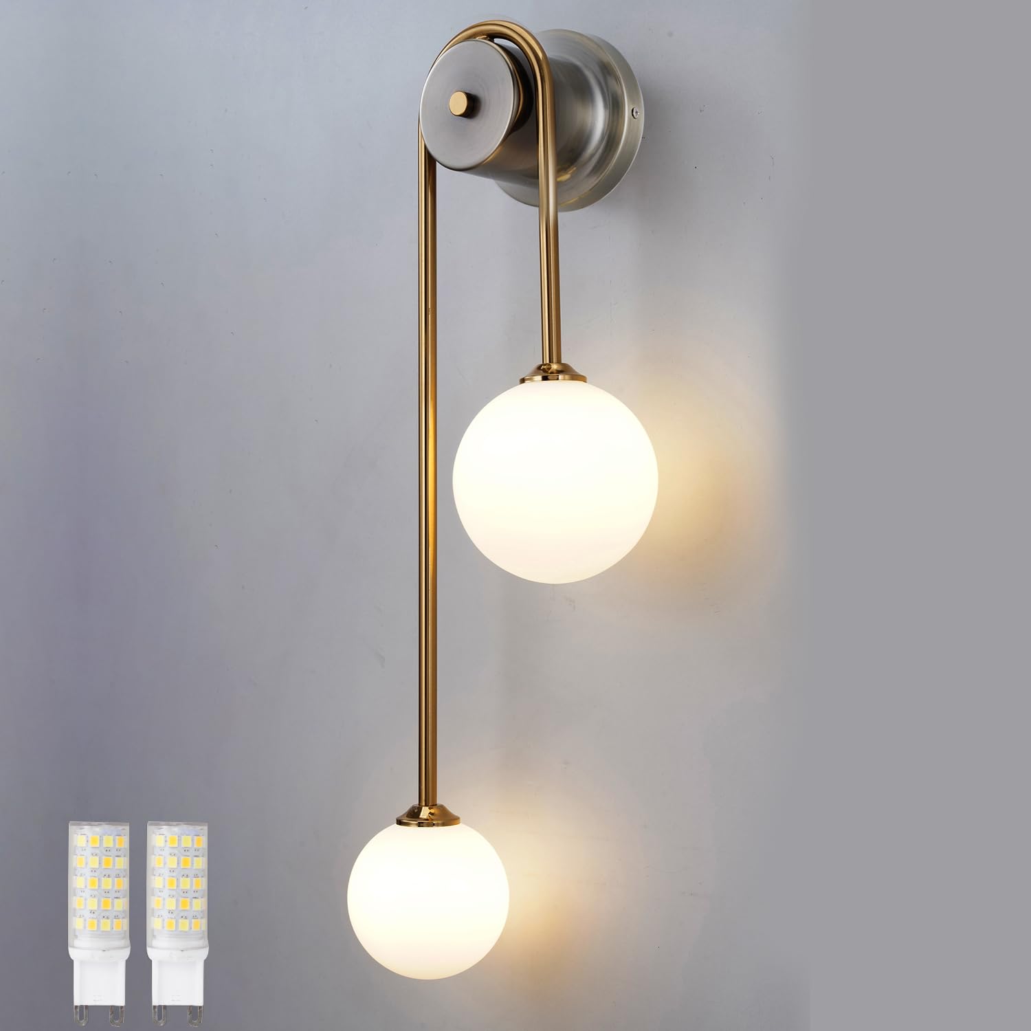 Gold Wall Sconce, mid Century Modern Sconce with Hand Pull Switch Indoor Wall Sconce for Bedroom Bedside Bathroom Kitchen Vanity Hallway Wall Mounted Light Fixture