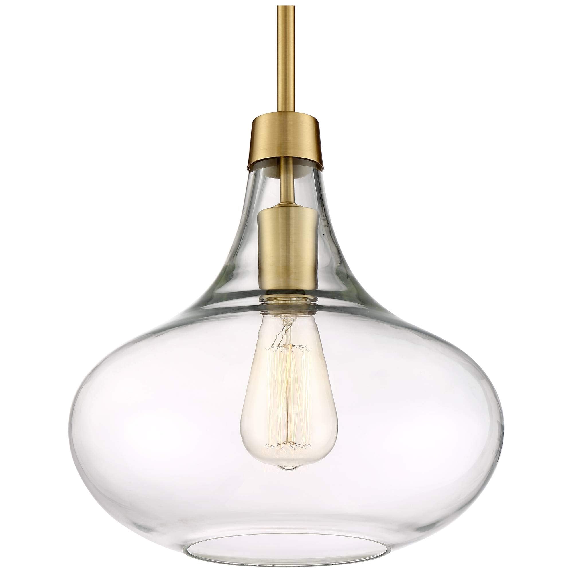 Euro Design Pendant Light Fixture - Single Bulb, Clear Glass Shade, Mini Gold Pendant Light for Kitchen Islands, Living Rooms, Bedrooms, Dining Rooms, and Foyers - 11" Wide, 11" High