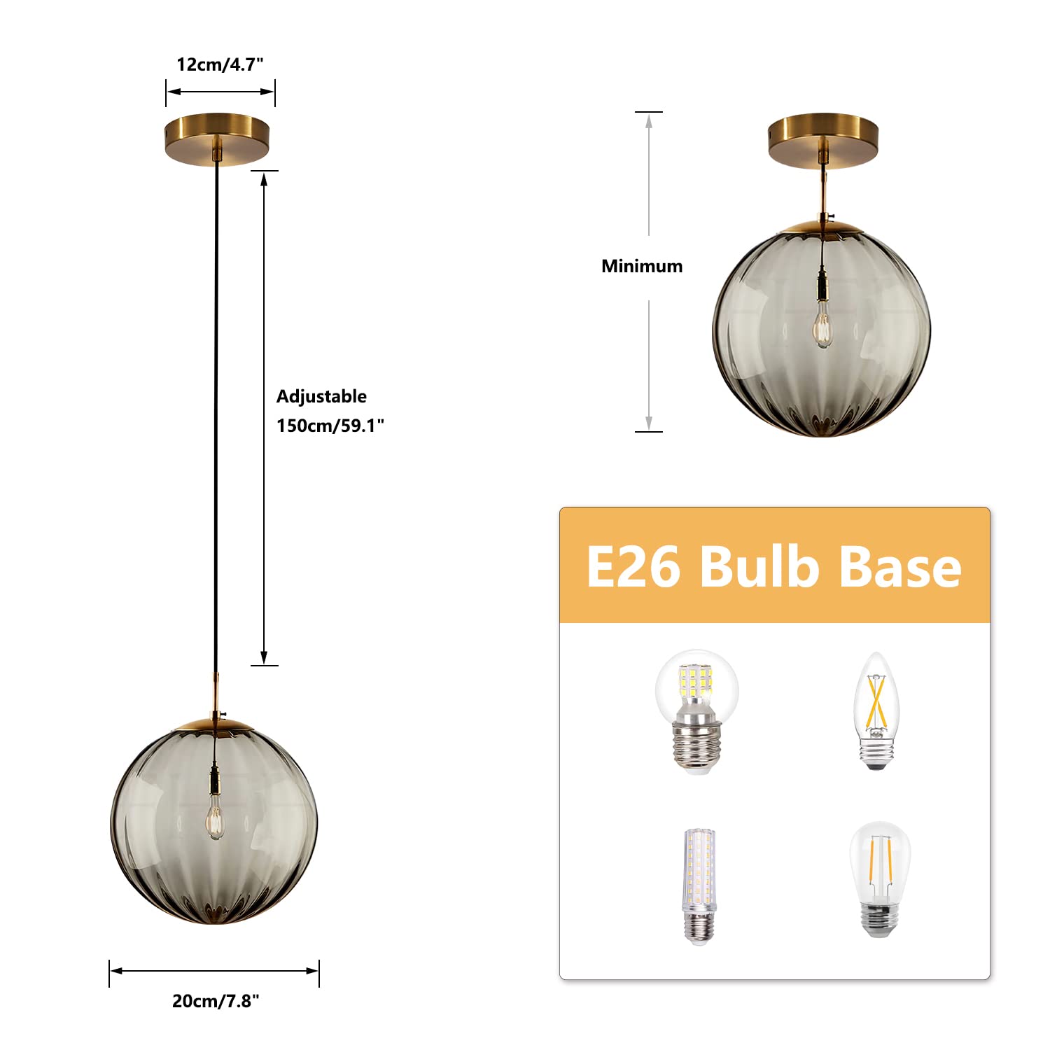 KCO Lighting Modern Gold 3 Light Hanging Pendant Light Large Smoke Glass Globe Cluster Chandelier Brush Brass Kitchen Island Light Fixture Nordic Multi Light Pendant Lighting