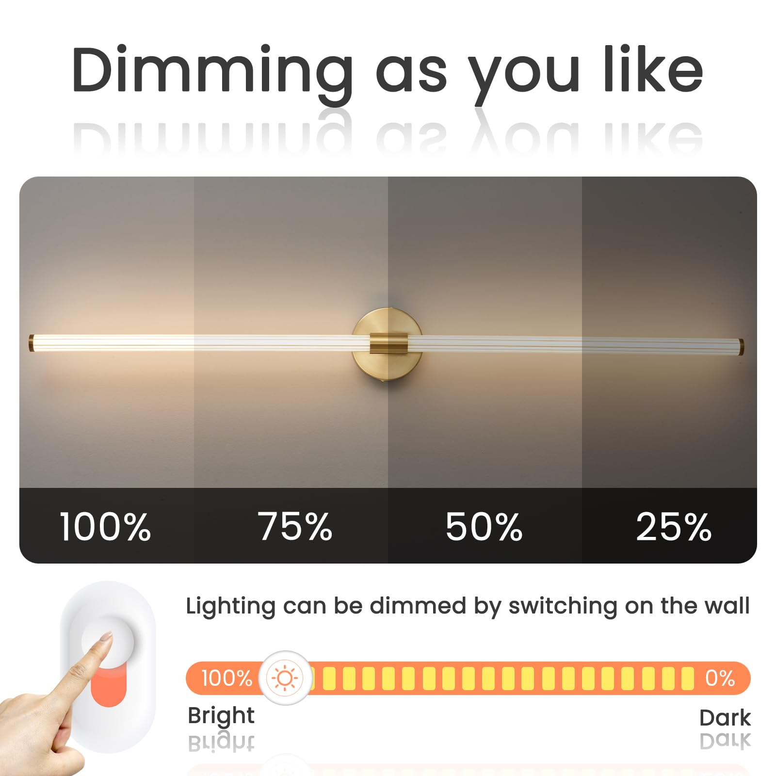 LED Bathroom Light Fixtures Gold Bathroom Vanity Lights Over Mirror 360° Full Lighting Dimmable LED 22 inch Vanity Light Bar Modern Wall Sconce Warm Light for Bedroom Living Room