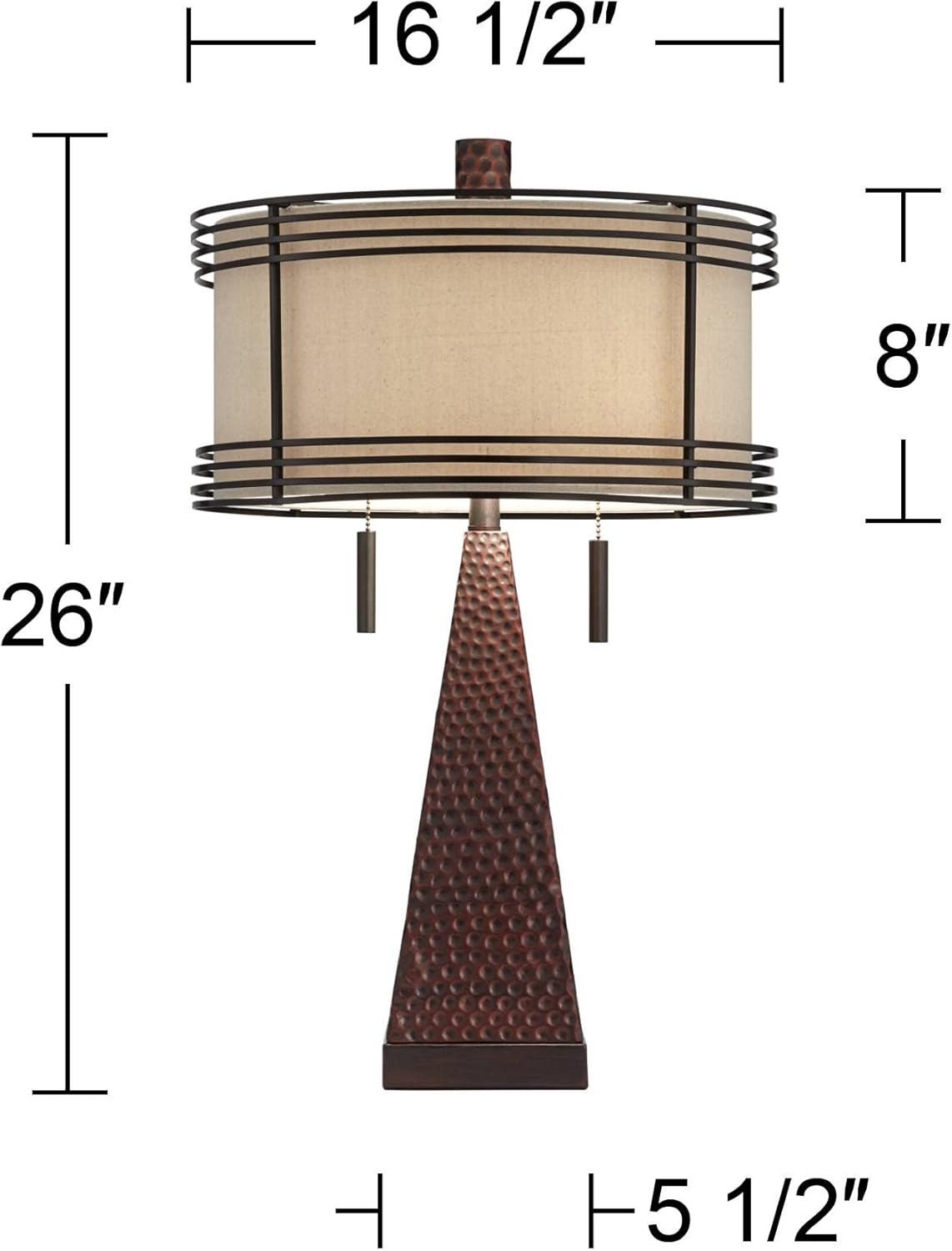 Industrial Table Lamp with USB Charging Port Rustic 26" High Hammered Bronze Brown Metal Double Drum Shade for Living Room Bedroom House Bedside Nightstand Home Office