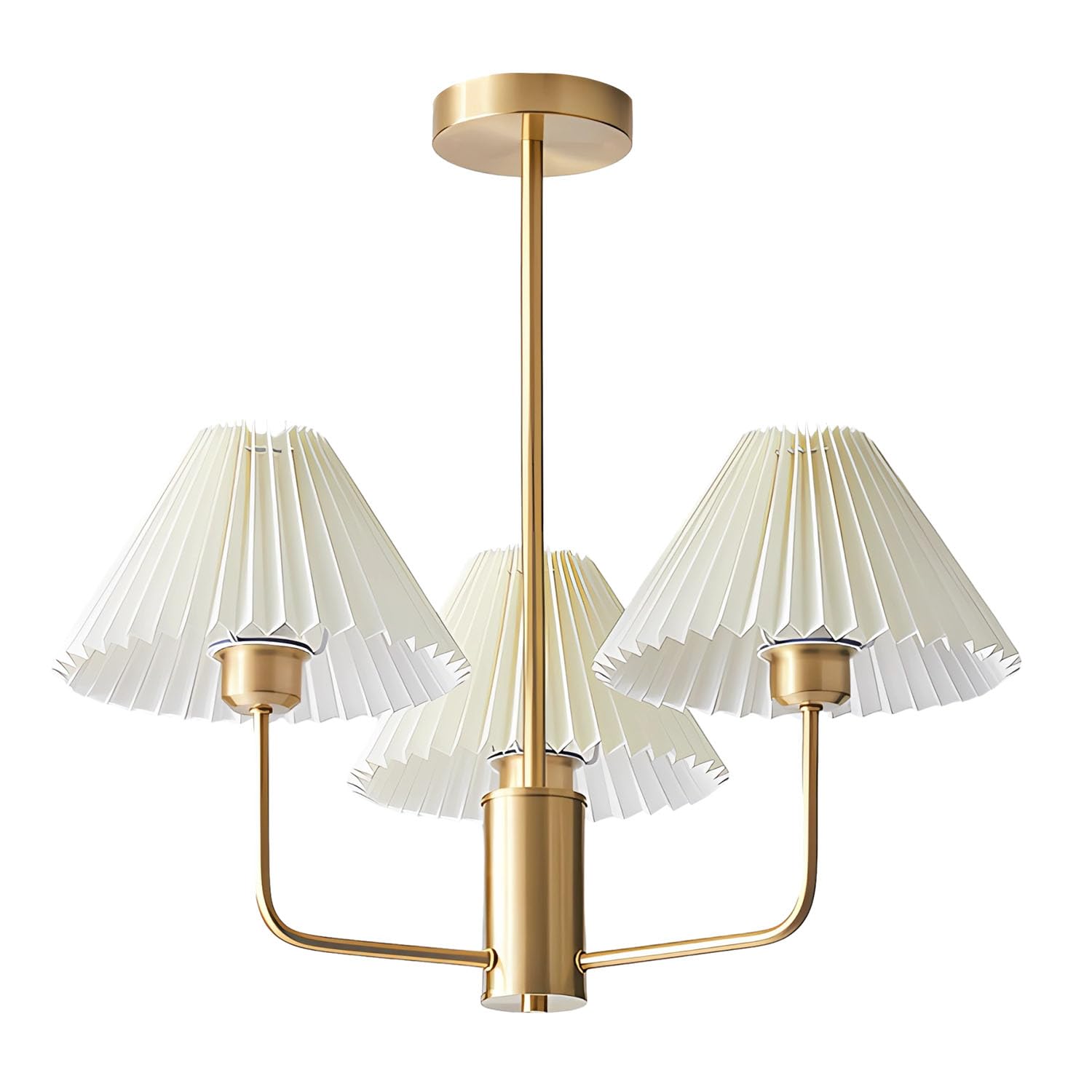 Lighting 3-Lights Pleated Chandelier White Fabric Pendant Light Fixtures Mid Century Modern Gold Sputnik Chandelier Vintage Classic Chandeliers for Dining Room Bedroom