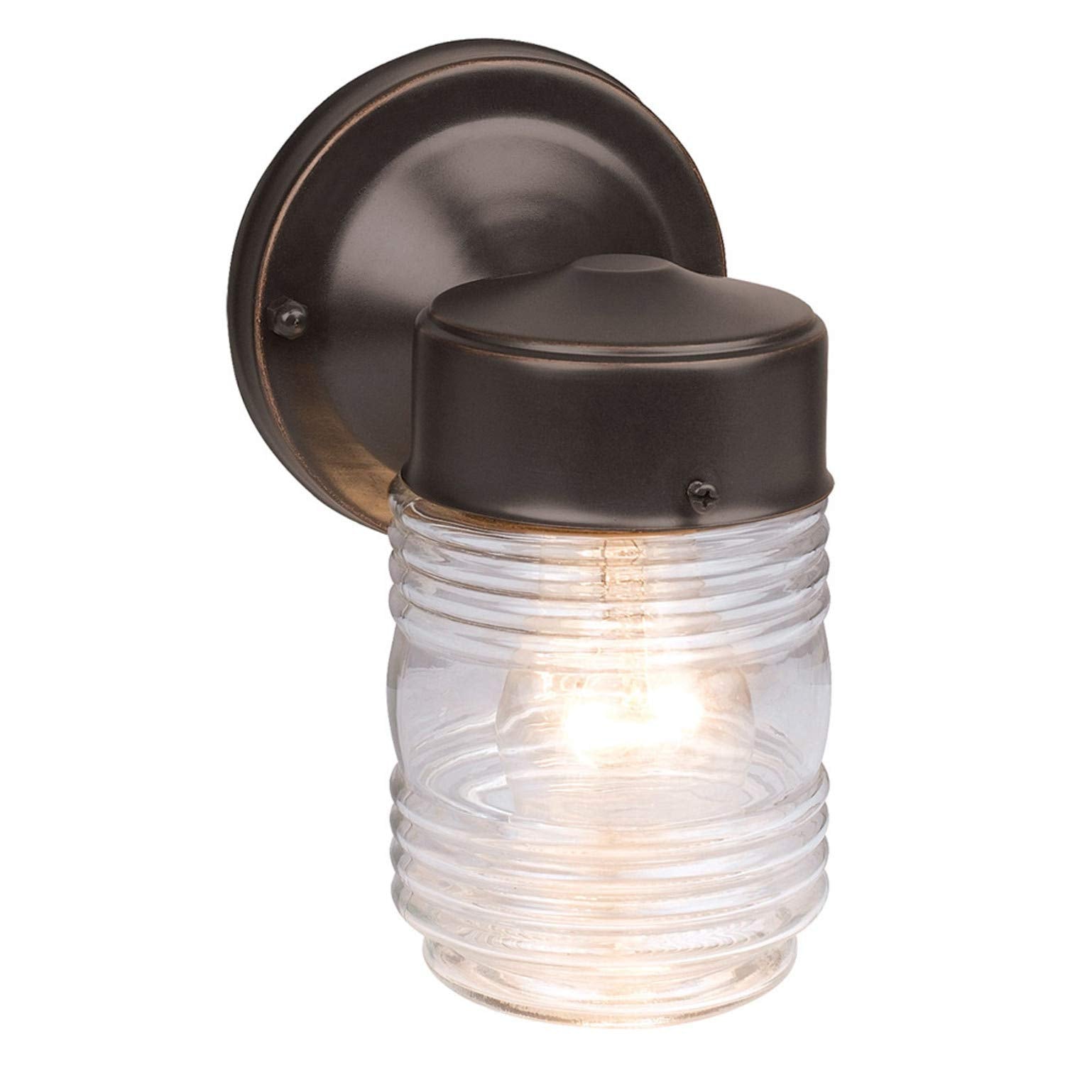 Design House 587311 Jelly Jar Classic 1-Light 2-Pack Indoor/Outdoor Wall Light with Clear Ribbed Glass for Entryway Porch Patio, Oil Rubbed Bronze