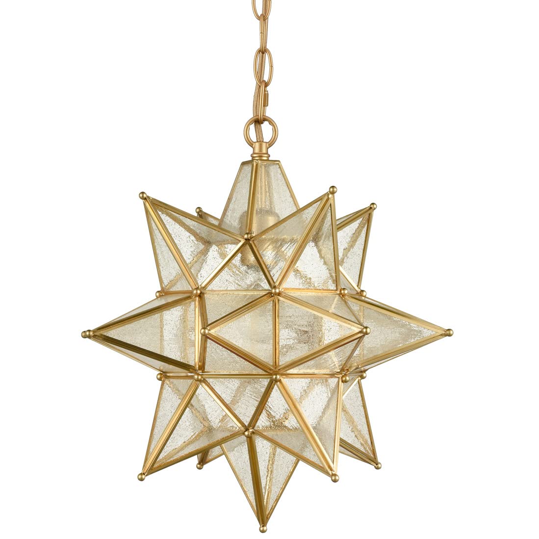 Moravian Star Pendant Light 20-Inch Large Hanging Ceiling Light Modern Gold Finish with Seeded Glass Adjustable Chain