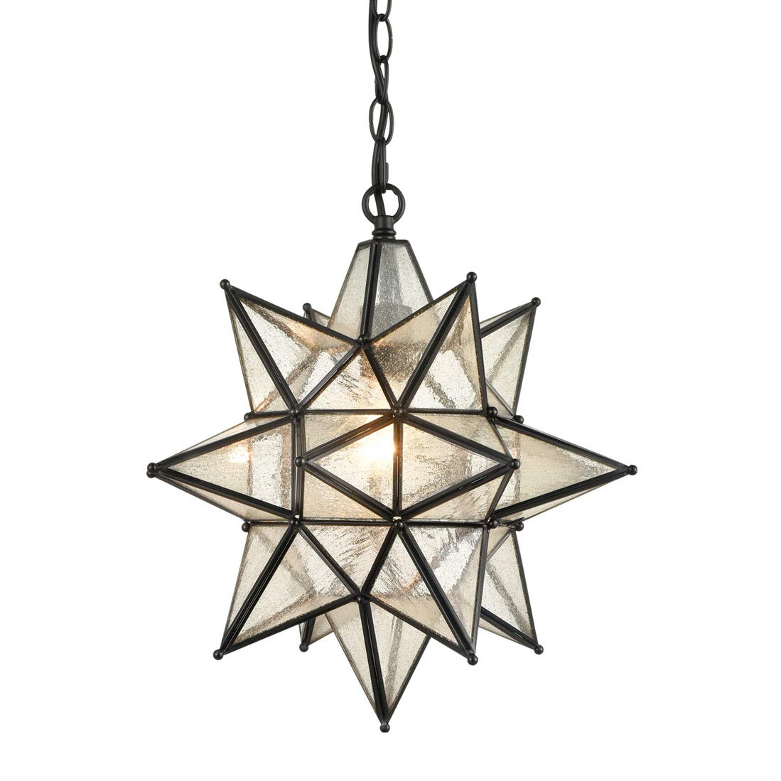 Moravian Star Pendant Light 20-Inch Large Hanging Ceiling Light Modern Gold Finish with Seeded Glass Adjustable Chain