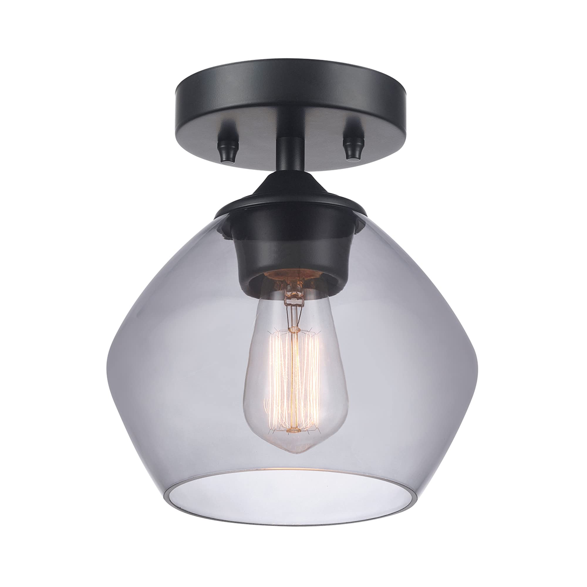 1-Light Semi-Flush Mount Ceiling Lighting, Matte Brass, Clear Glass Shade, Bulb Not Included