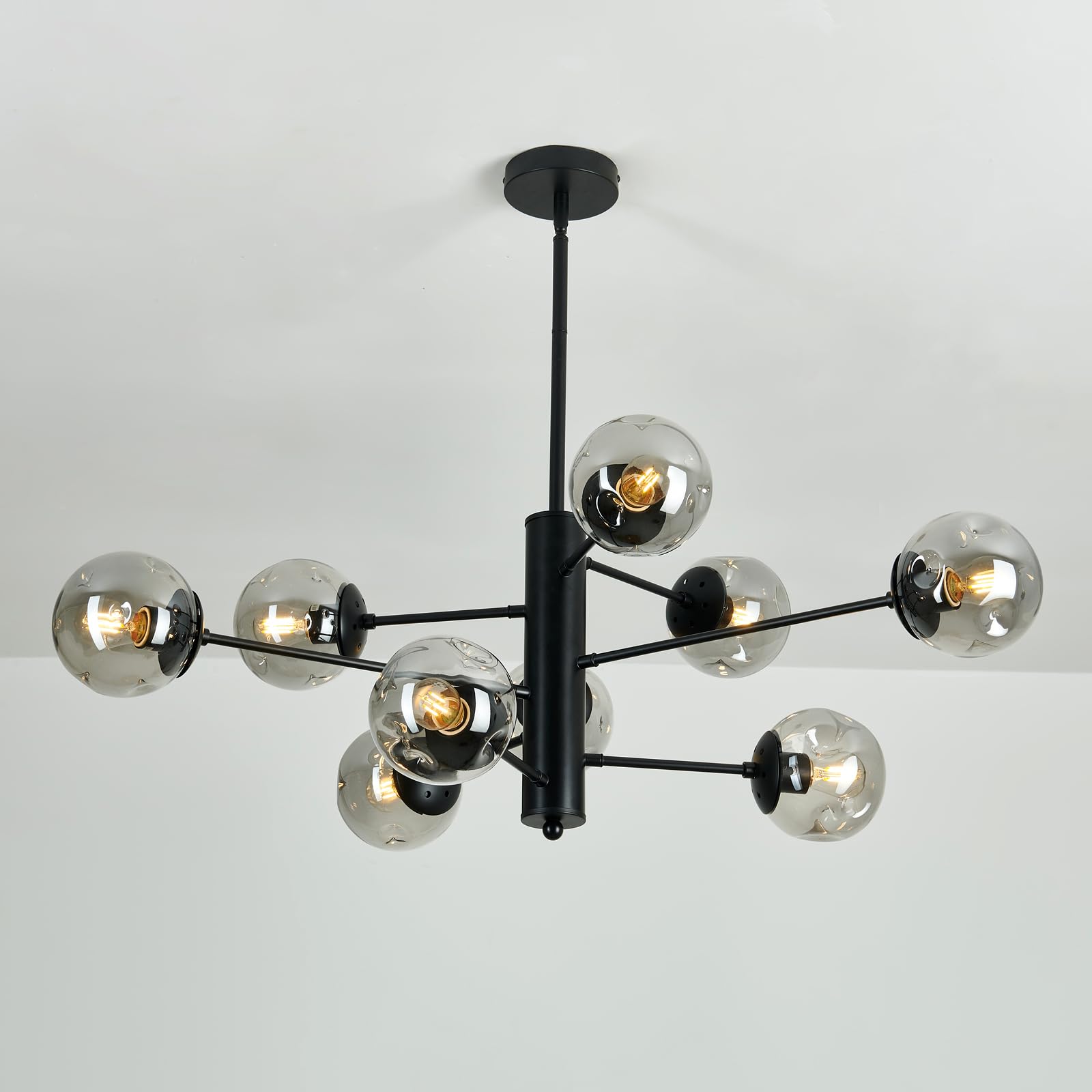 12-Light Glass Globe Sputnik Chandelier Mid-Century Modern Matte Black and Gold Ceiling Light Fixture Vintage Hanging Pendant Light for Bedroom Living Room Kitchen Farmhouse Dining Room