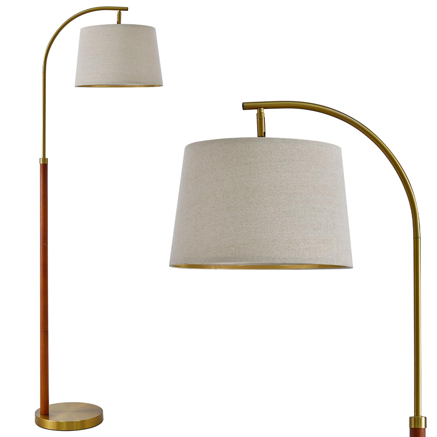 62.5" Gold Floor Lamp for Living Room with Foot Switch Standing Lamp Tall Industrial Reading for Bedroom Office