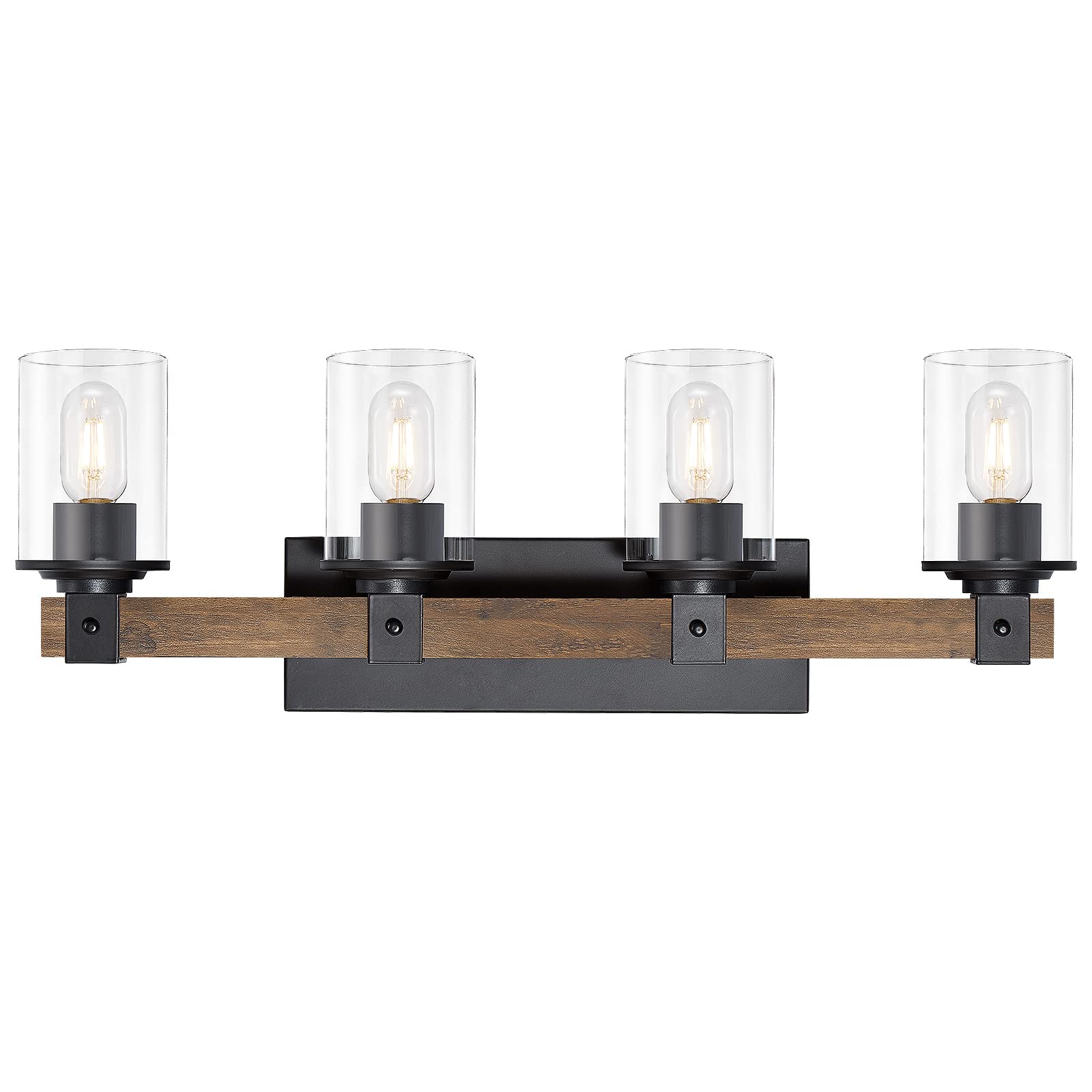 Wood Vanity Lights,3-Light Farmhouse Bathroom Lighting Fixtures with Clear Glass Shade,Industrial Vintage Rustic Wall Lamp for Bedroom,Living Room,Hallway (3-Light, Antique Wood)