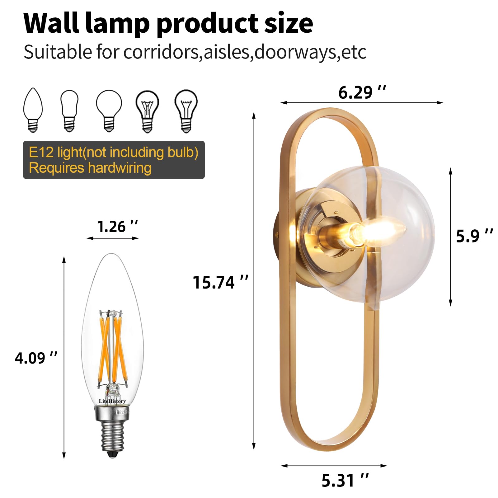 Wall Sconces Set of Two Gold Wall Lamp Sconces Wall Lighting with White Globe Glass Shade Wall Lights Sconces Wall Decor Set of 2 Wall Lights for Living Room Wall Lamps for Bedrooms Set of 2