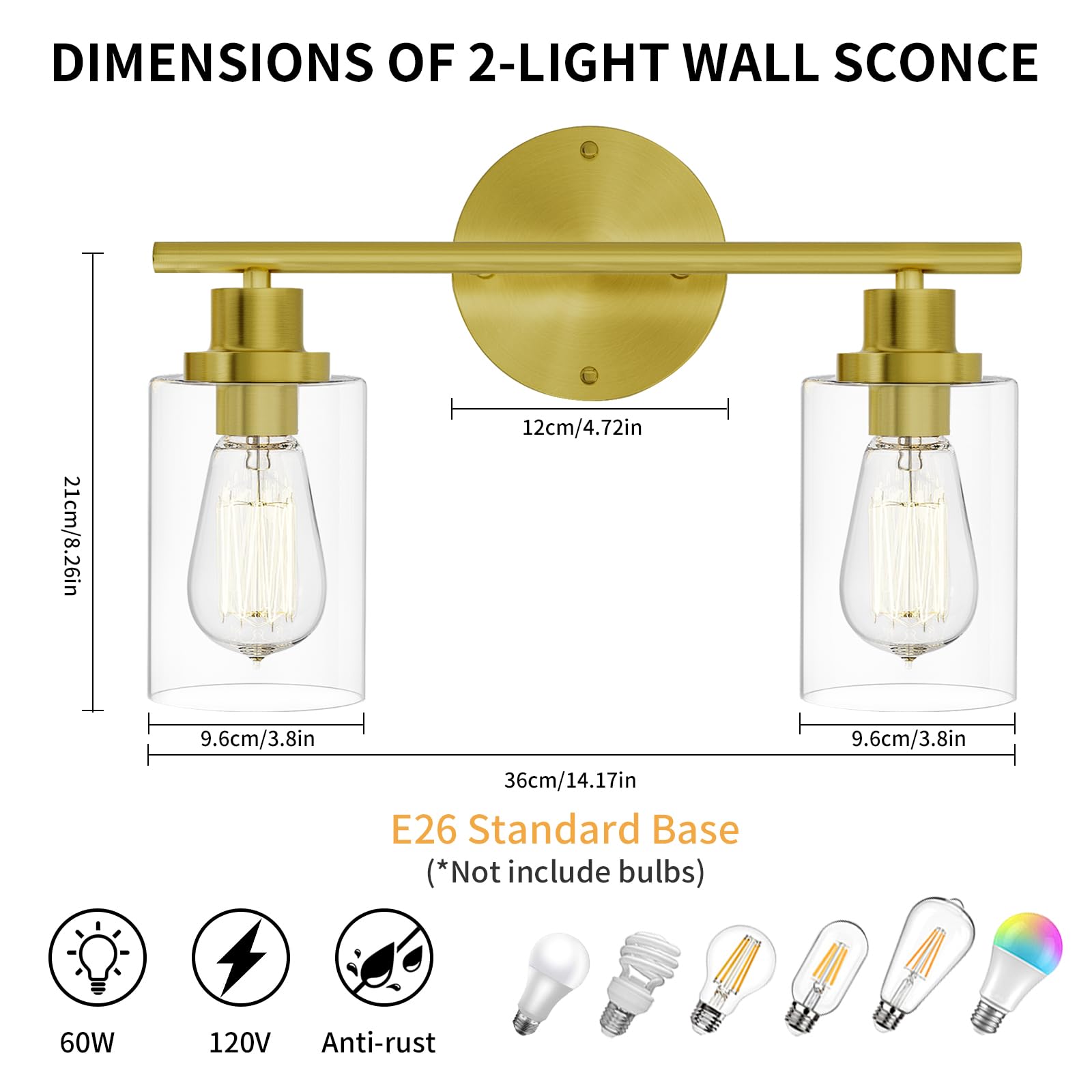 1-Light Bathroom Wall Sconce, Matte Black Vanity Light, Modern Wall Light Fixture with Clear Glass Shade and E26 Bulb Base, Wall Lamp Wall Mount Light Fixtures for Mirror, Bedroom, Hallway