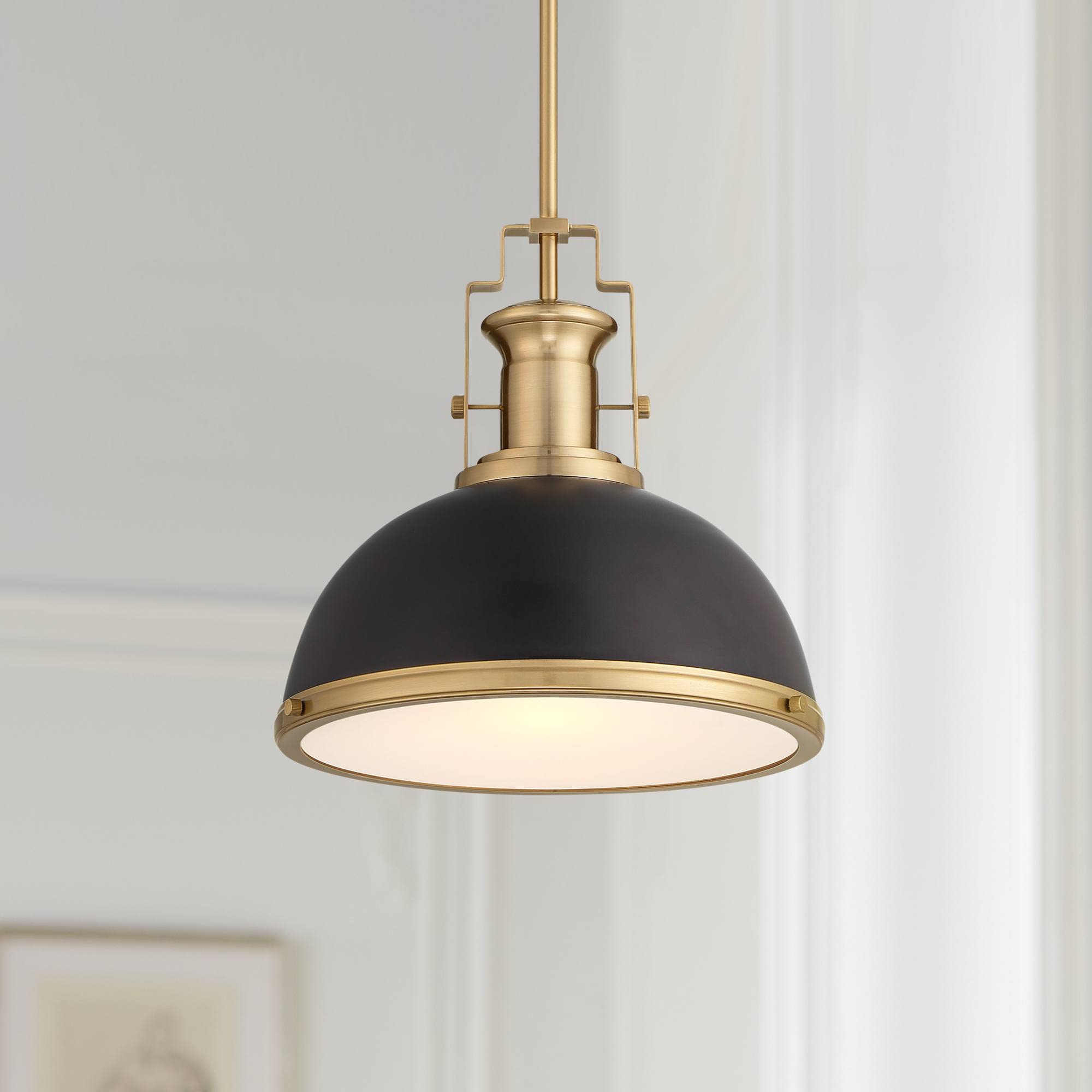 Possini Euro Design Posey Soft Gold Hanging Pendant Lighting 13" Wide Modern Black Dome Shade Fixture for Dining Room House Home Foyer Kitchen Entryway Bedroom Living High Ceilings