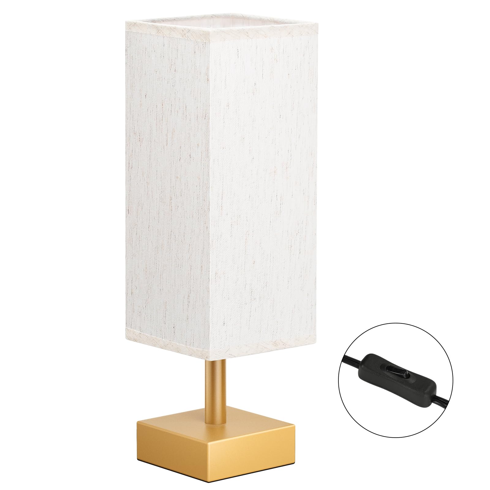 Small Table Lamp for Bedroom - Bedside Lamps for Nightstand, Minimalist Night Stand Light Lamp with Square Fabric Shade, Desk Reading Lamp for Kids Room Living Room Office Dorm