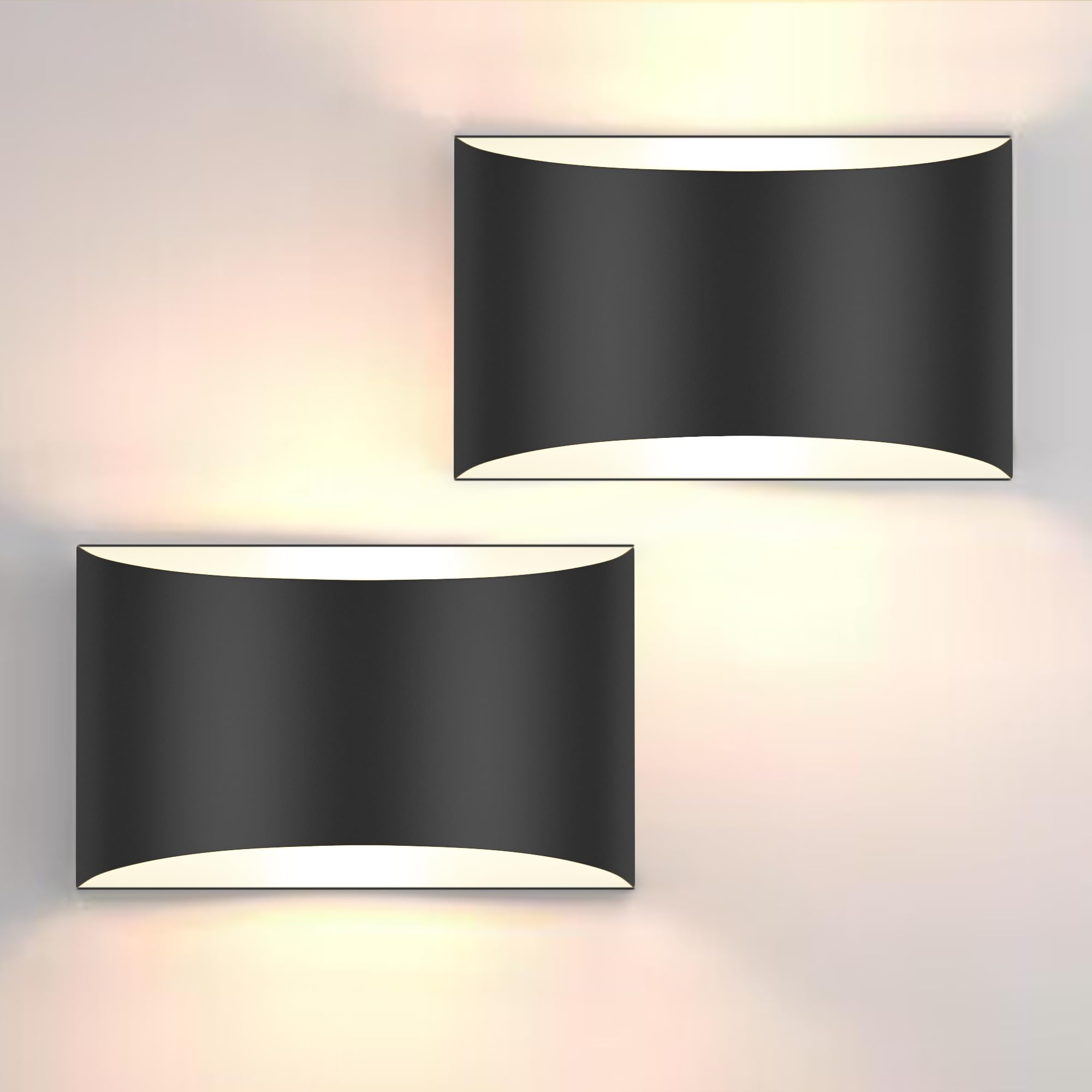 Modern LED Wall Sconces, 3000K Warm White Wall Lights Set of 2, 10W Up and Down Wall Mount Light, Matte Black Indoor Sconces Wall Lighting