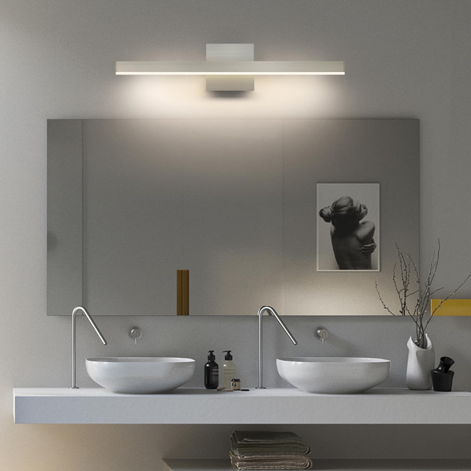 Joossnwell LED Bathroom Vanity Lighting Fixture Modern Bath Light Bar 15.75inch Black Wall Sconce 12W 4000K