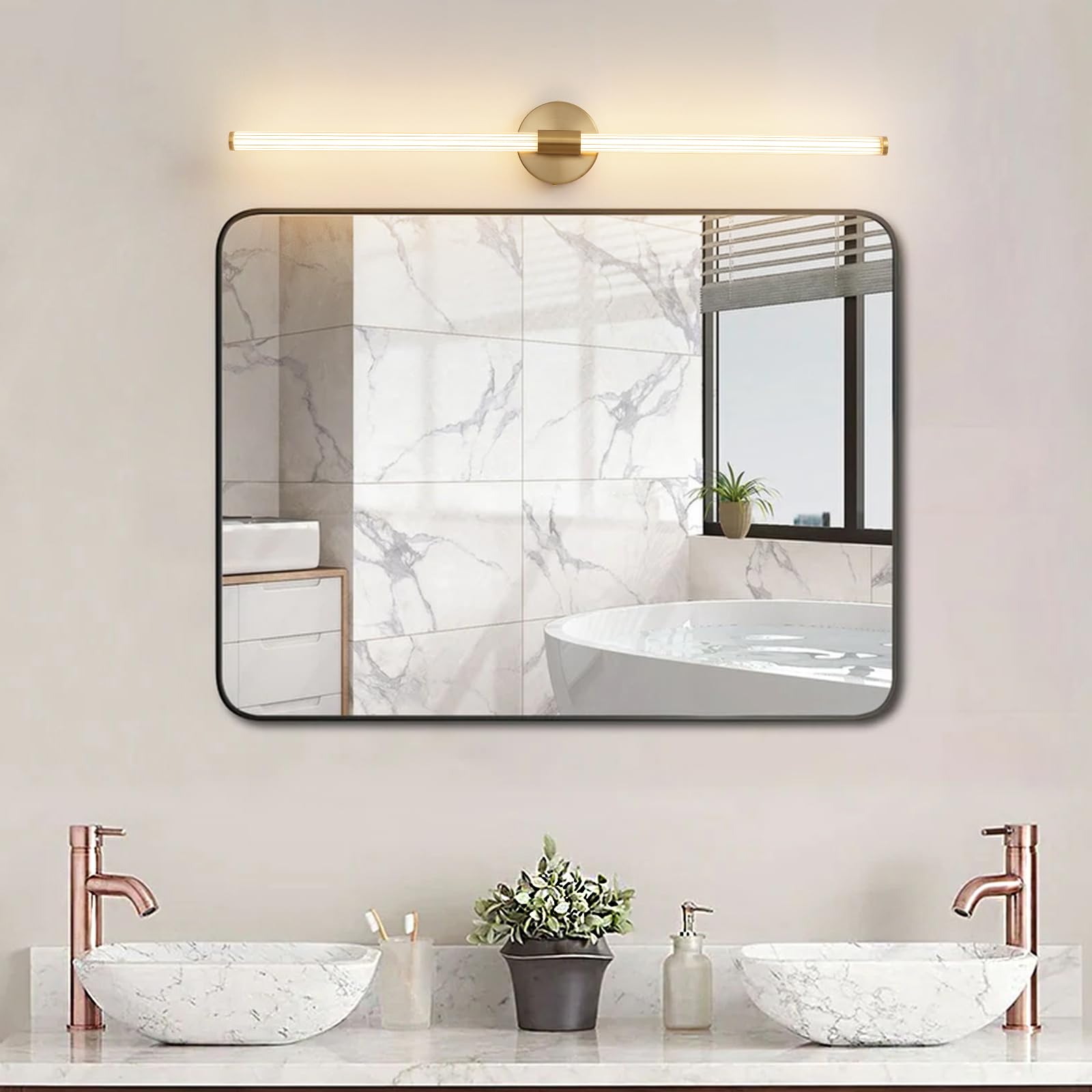 LED Bathroom Light Fixtures Gold Bathroom Vanity Lights Over Mirror 360° Full Lighting Dimmable LED 22 inch Vanity Light Bar Modern Wall Sconce Warm Light for Bedroom Living Room