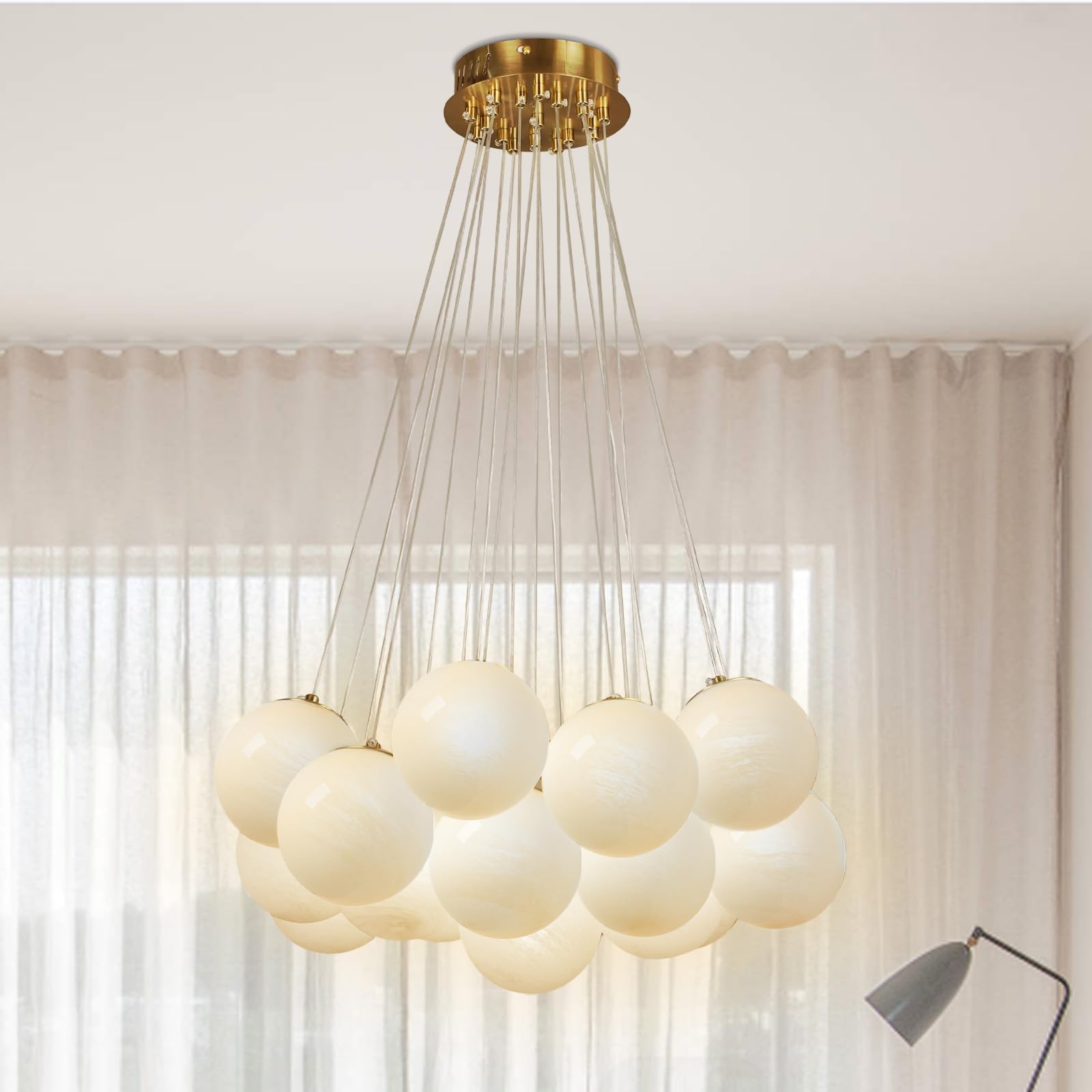 23" Bubble Globe Chandelier, 13-Light Globe Chandelier Light Fixture, Pendant Light Fixture with Milky White Glass Big Balls for Bedroom Dining Room Living Room(G9 Bulbs Included, UL Listed)