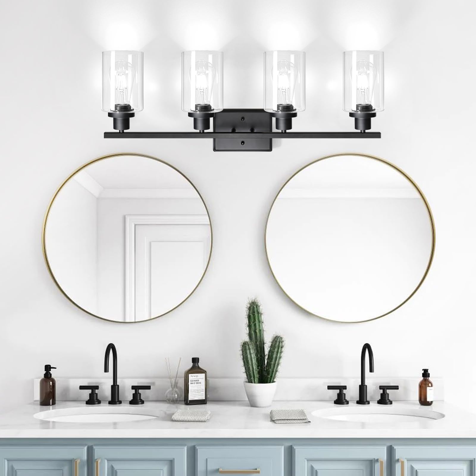 Ascher Bathroom Vanity Light Fixtures, 3 Light Wall Sconces Lighting with Clear Glass Shade, Brushed Nickel Wall Lights for Mirror, Kitchen, Living Room, Gallery, E26 Base (Bulbs Not Included)