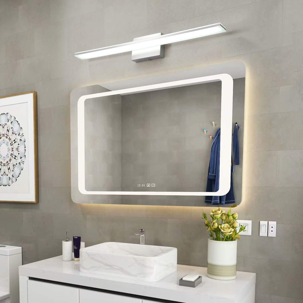 Bathroom Vanity Lights, 16 Inch 9W Bath Lamp Cool White 6000K Vanity Lighting Fixtures Black Modern Bathroom Bedroom Wall Lighting for Mirror