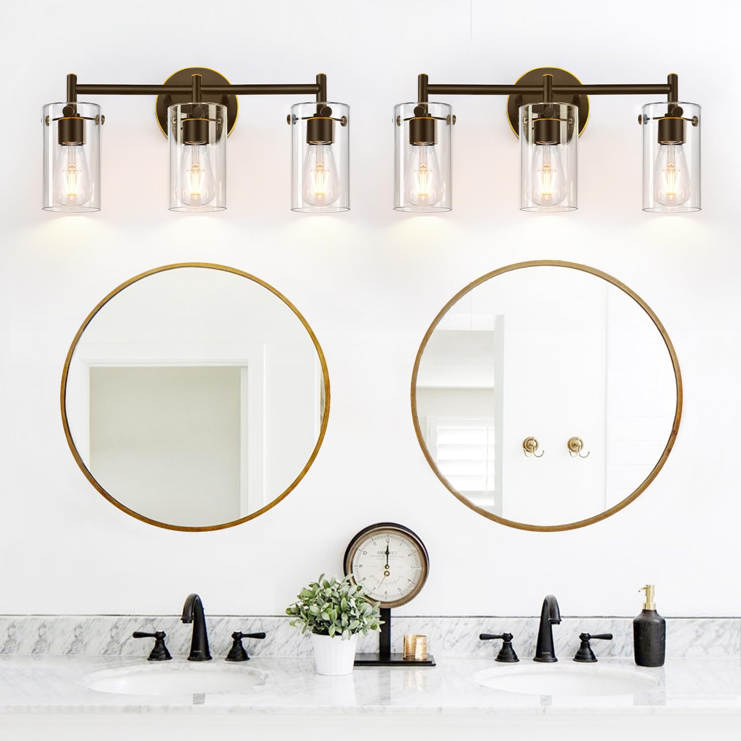 Bathroom Light Fixtures 2023 Upgrade, 3-Light Matte Black Bathroom Vanity Light, Black Bathroom Lights Over Mirror with Clear Glass Shade, Bathroom Wall Sconces for Mirror Bedroom Living Room Hallway