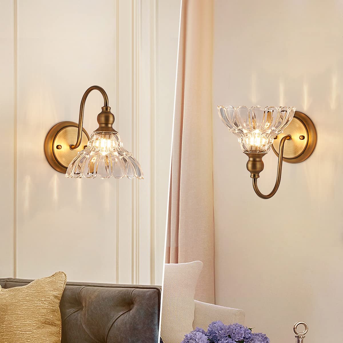 2-Pack Modern Wall Sconces Gold Bathroom Vanity Lighting Fixtures Beautiful Wall Light Set of Two for Bedroom Bathroom Hallway Living Room Decor