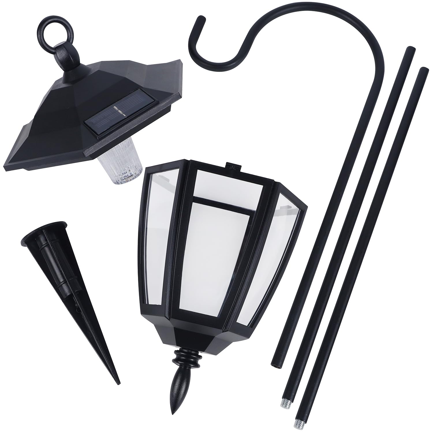 4 Pack Solar Hanging Lights Outdoor, Solar Powered Garden Decorative Lanterns with 4 x 38 Inch Shepherd Hooks, Waterproof Landscape Lighting for Lawn Patio Yard Pathway Driveway, Warm White