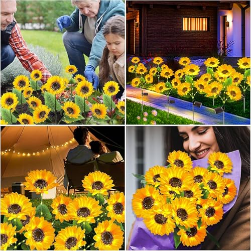 Solar Lights Outdoor Garden Decor - Upgraded 3 Pack Solar Garden Lights with 9 Sunflower Lights, Waterproof Solar Outdoor Lights Auto ON/Off Solar Decorative Lights for Garden, Patio, Yard