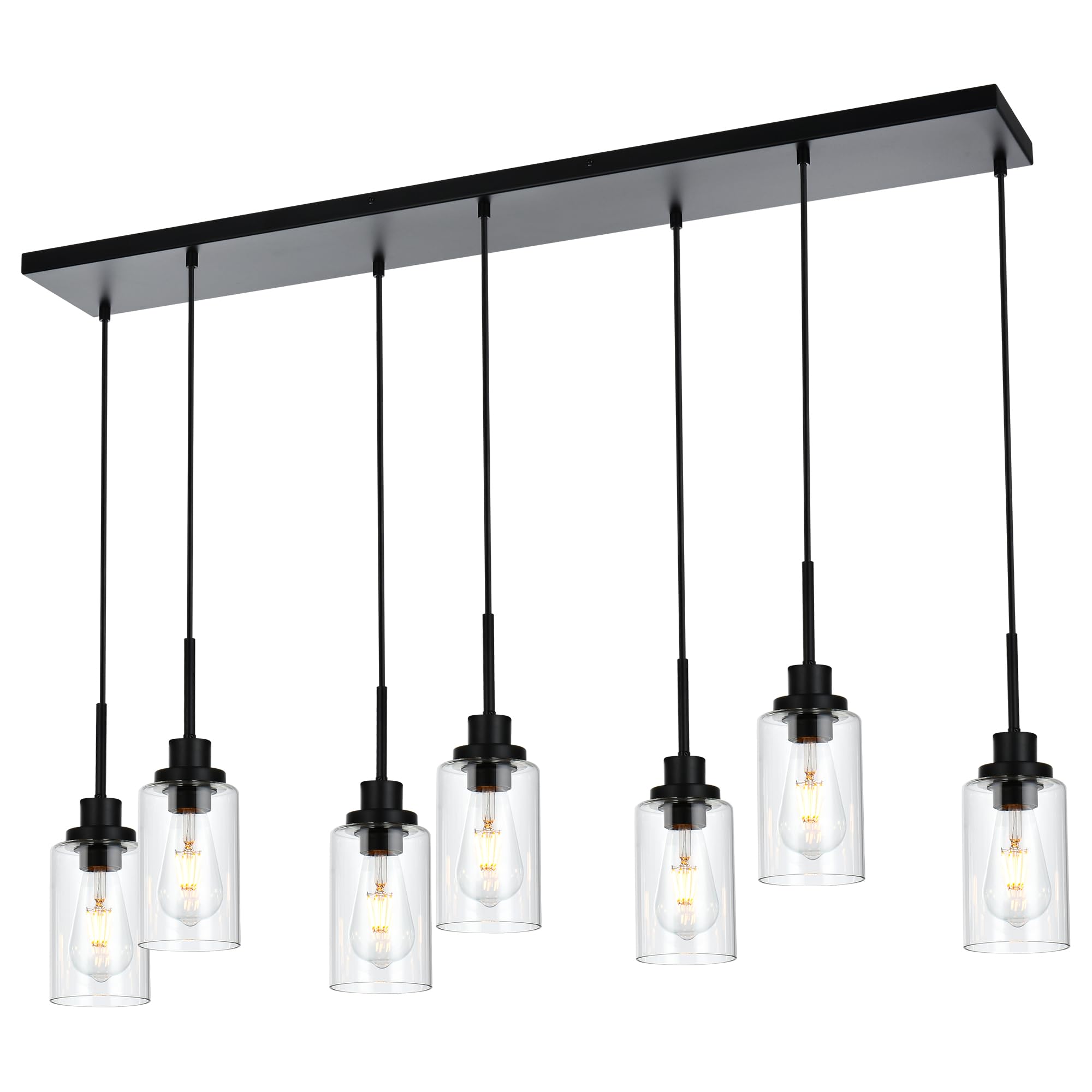 Black Pendant Lights for Kitchen Island, 5-Light Dining Room Light Fixtures Linear Chandeliers with Clear Glass Shade, DIY Hanging Lamp Ceiling for Dining Room Kitchen Bar