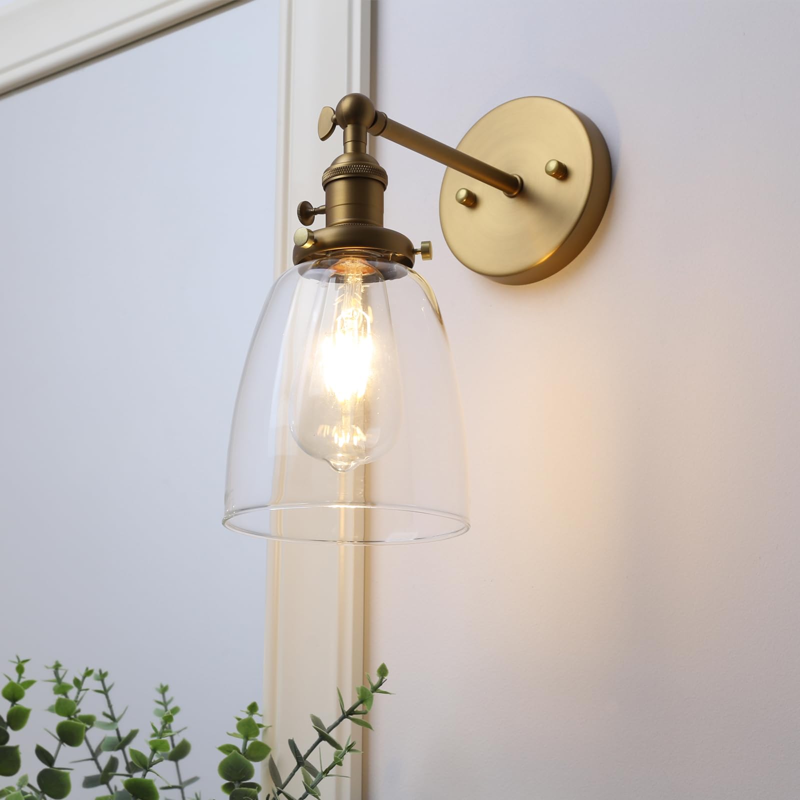 Vintage Wall Sconce Lighting with On Off Switch, Clear Glass Shade Brass Vanity Light, Industrial Wall Fixtures for Living Room Bathroom Bedroom Garage Porch